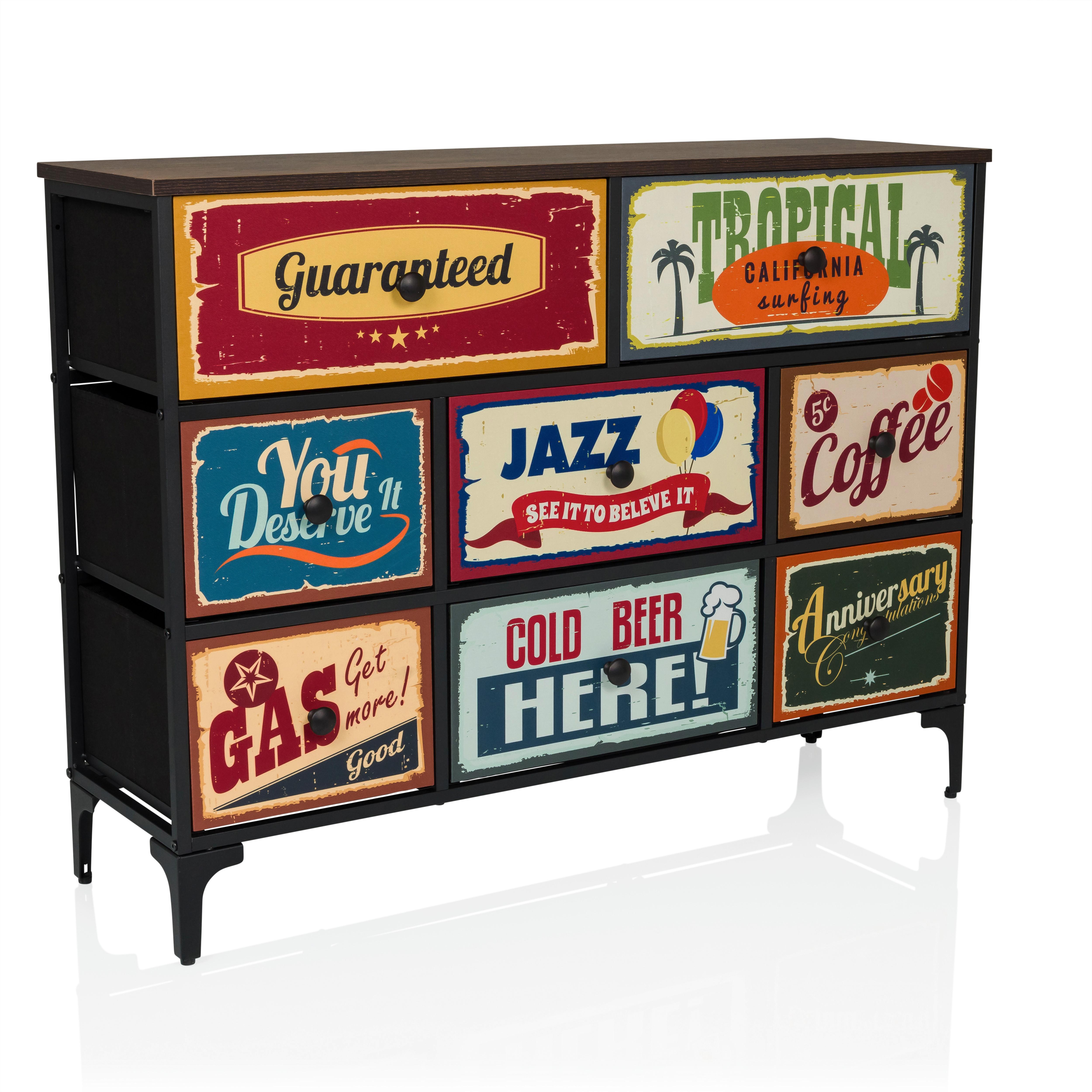 Komoda Ameriko B, Večbarvno - črna/večbarvno, Moderno, kovina/tekstil (102,5/77,5/30cm) - MID.YOU