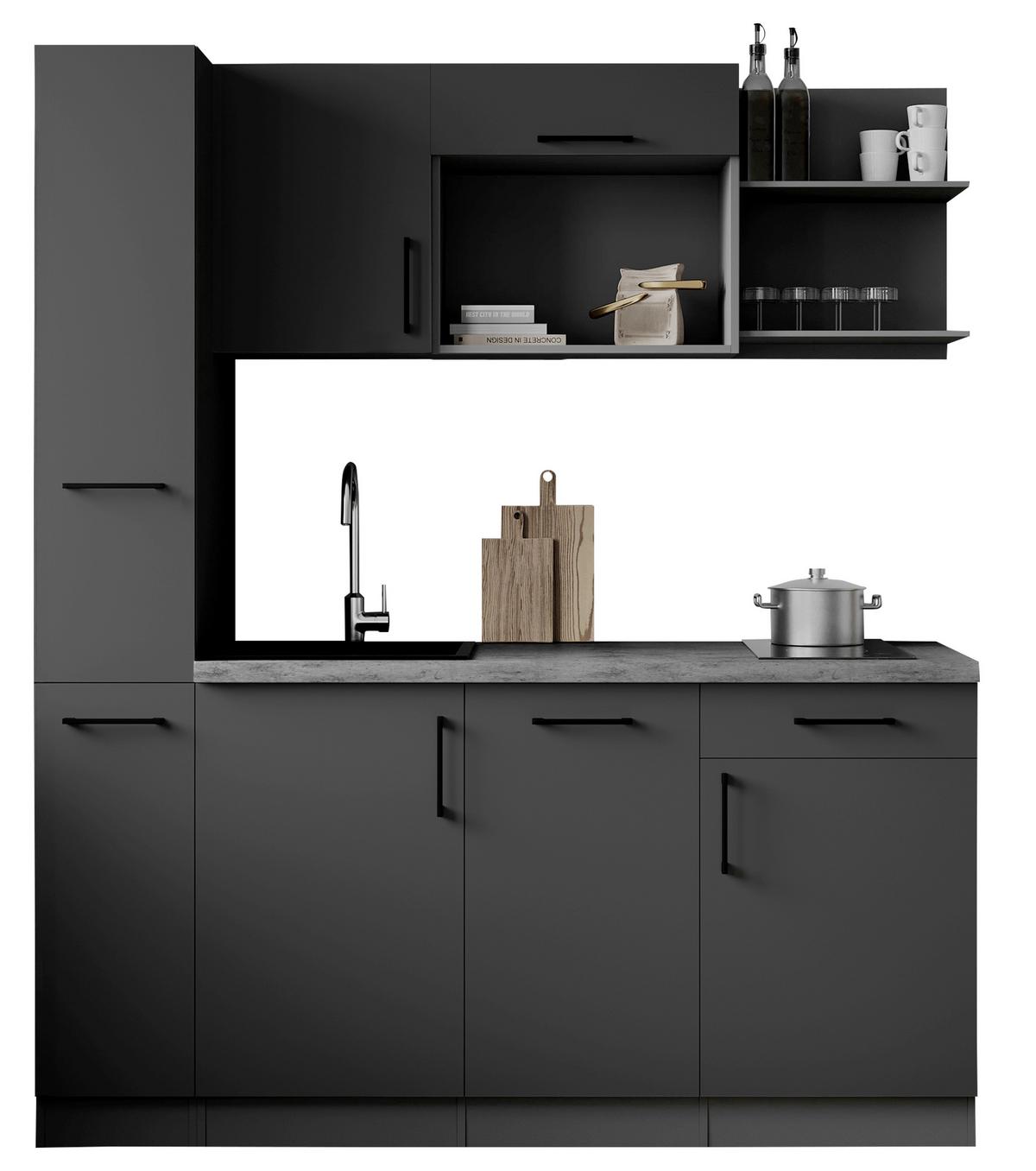 Küchenblock Oliver m. Geräten Grau - Grau, Trend, Holzwerkstoff/Metall (175cm) - Respekta