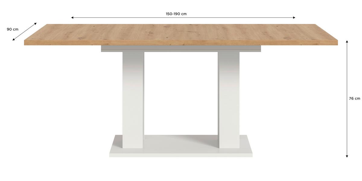 Ausziehtisch Marlon ca. 150-190 cm Eiche/Weiß - Eiche Artisan/Weiß, KONVENTIONELL, Holzwerkstoff (150-190/90/76cm)