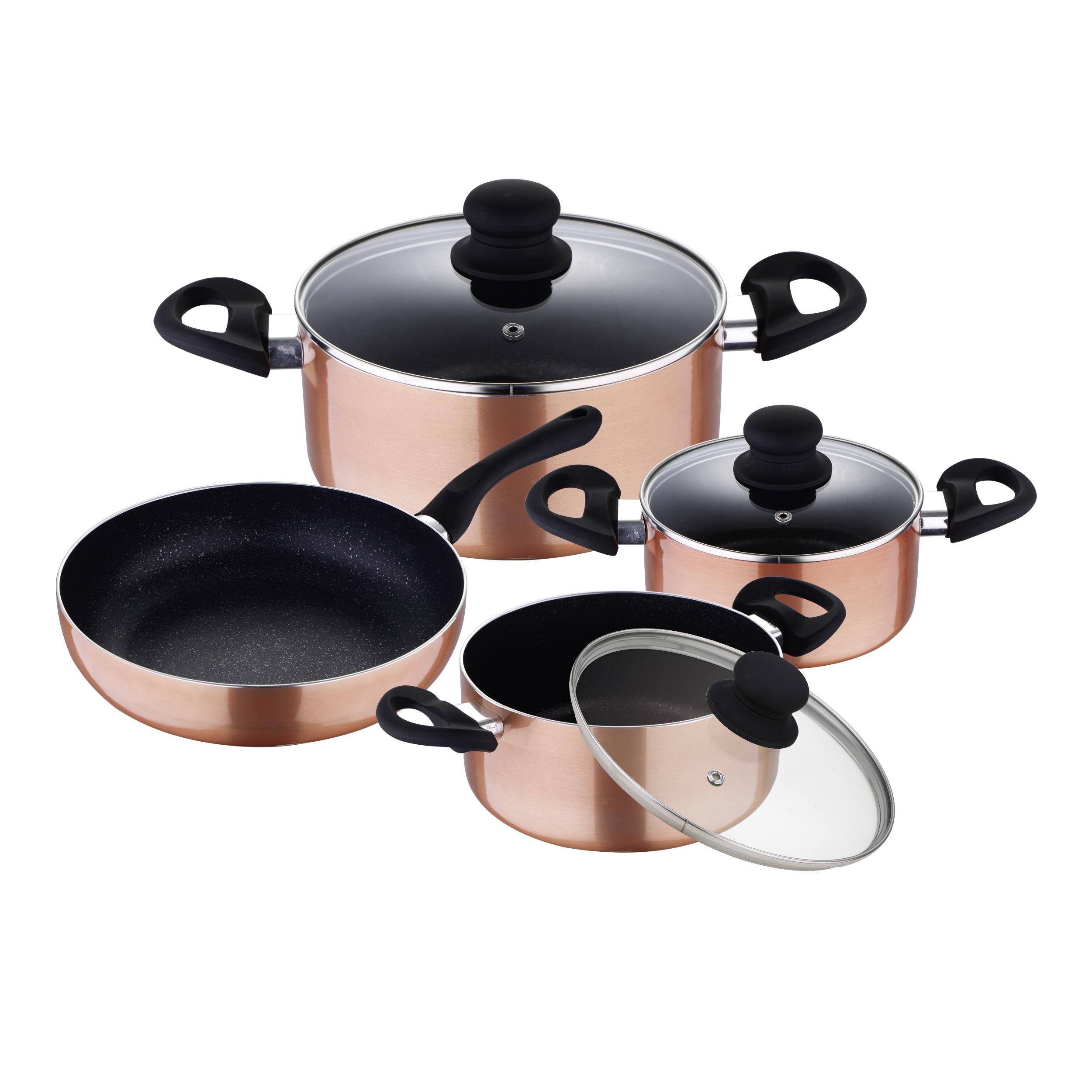 Kochtopfset Luzern in Kupferfarben, 7-teilig - Transparent/Schwarz, MODERN, Glas/Metall