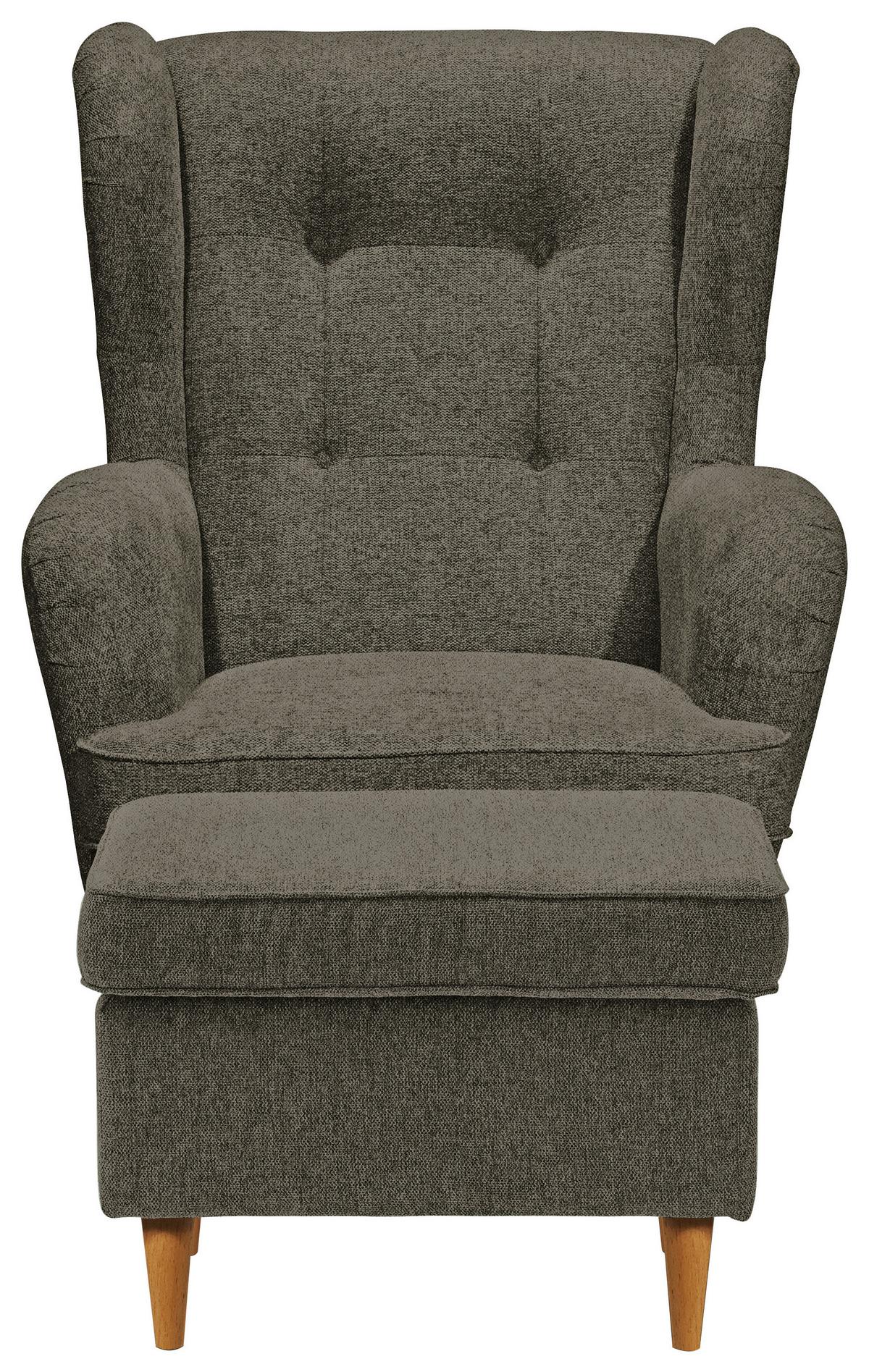 FOTEL USZAK HUGO - dąb wotan/oliwkowa zieleń, Basics, tkanina/drewno (78/102/98cm) - Carryhome