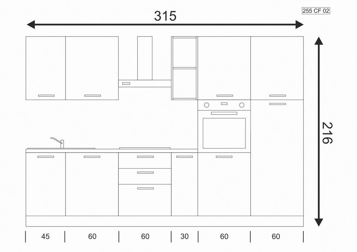 Küchenblock Dafne 315 m. Gerät Weiß - Eichefarben/Magnolie, LIFESTYLE, Holzwerkstoff/Kunststoff (315cm) - MID.YOU