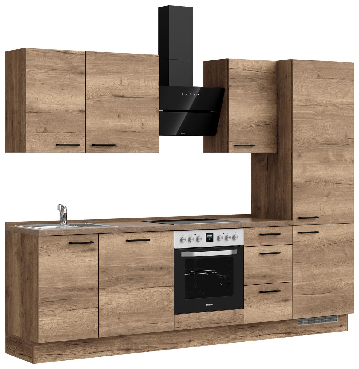 Küchenblock Structura High m. Geräten Eiche dunkel - Eiche dunkel/Schwarz, MODERN, Holzwerkstoff/Metall (270cm) - Nobilia