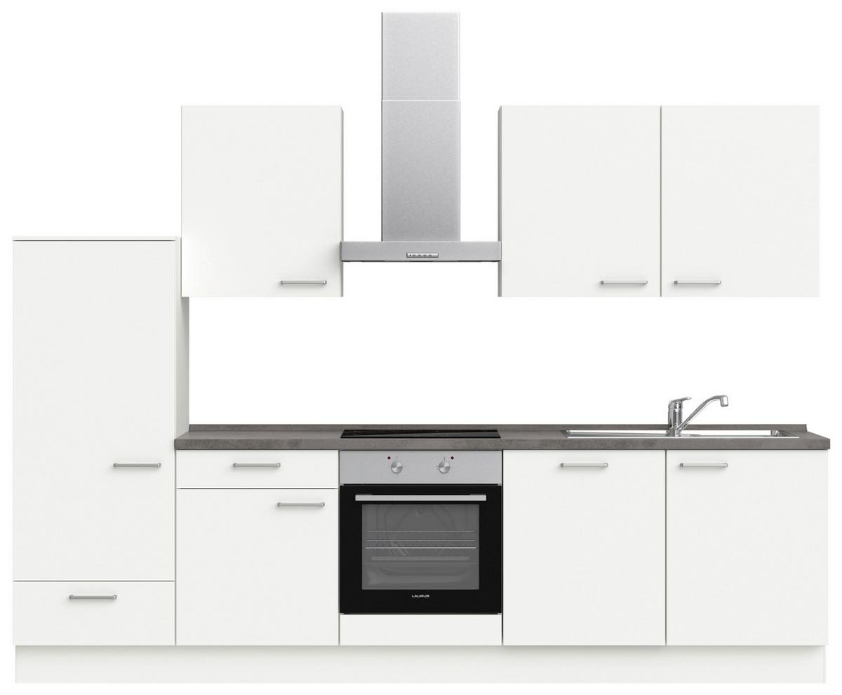 Küchenblock Touch Low m. Geräten Weiß - Schieferfarben/Edelstahlfarben, MODERN, Holzwerkstoff/Metall (300cm) - Nobilia