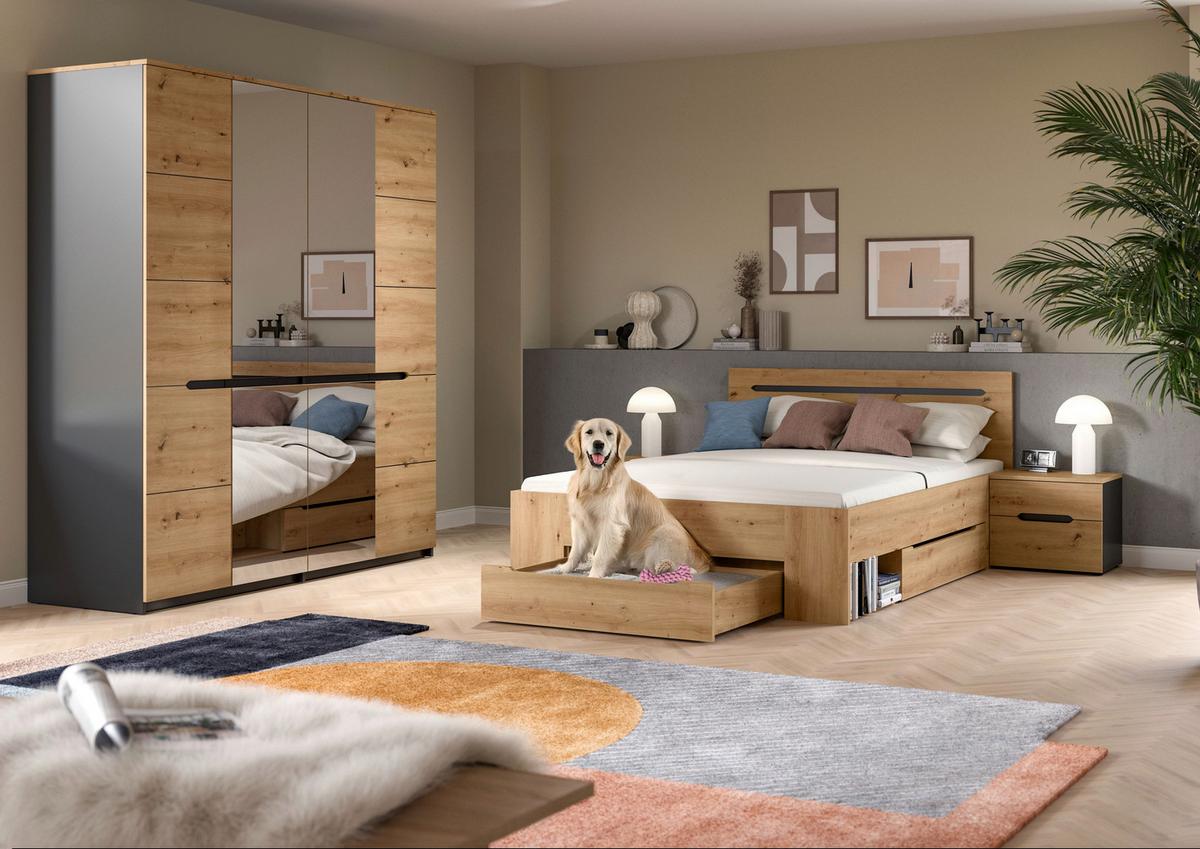 Schalfzimmer CANU 4-teilig Grau, Eiche Artisan - Eiche Artisan/Grau, MODERN, Holzwerkstoff - MID.YOU