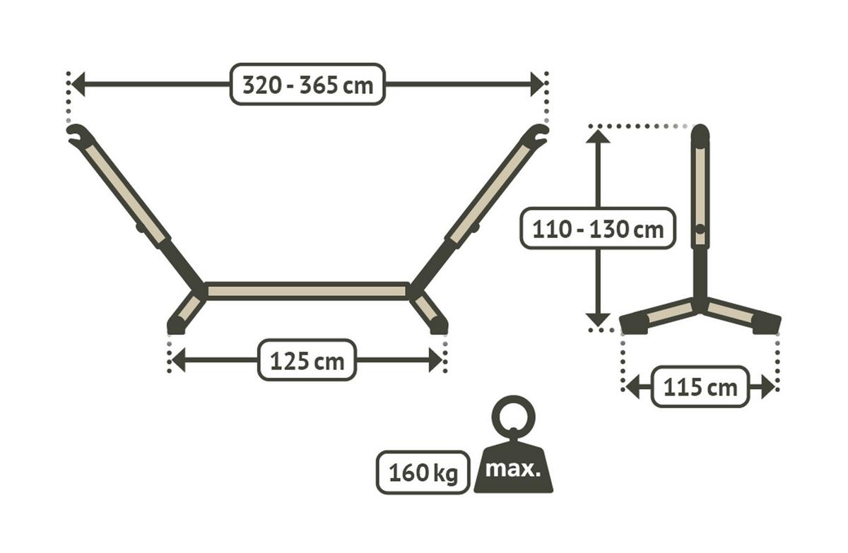 Hängemattengestell Stand for Double Hammock - Schwarz, Basics, Metall (115/110-130/320-365cm) - La Siesta