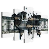 Slika Na Platnu Metal World Map - srebrne barve/bela, Basics, tekstil/leseni material (200/100/1.2cm) - artgeist