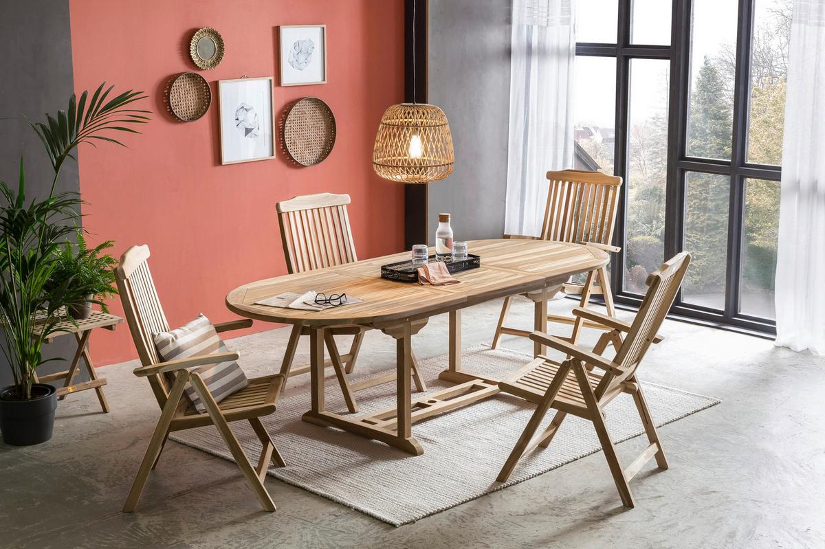 Gartentischgruppe 7-tlg. Naturfarben Teakholz - Naturfarben, Natur, Holz - Gardenson