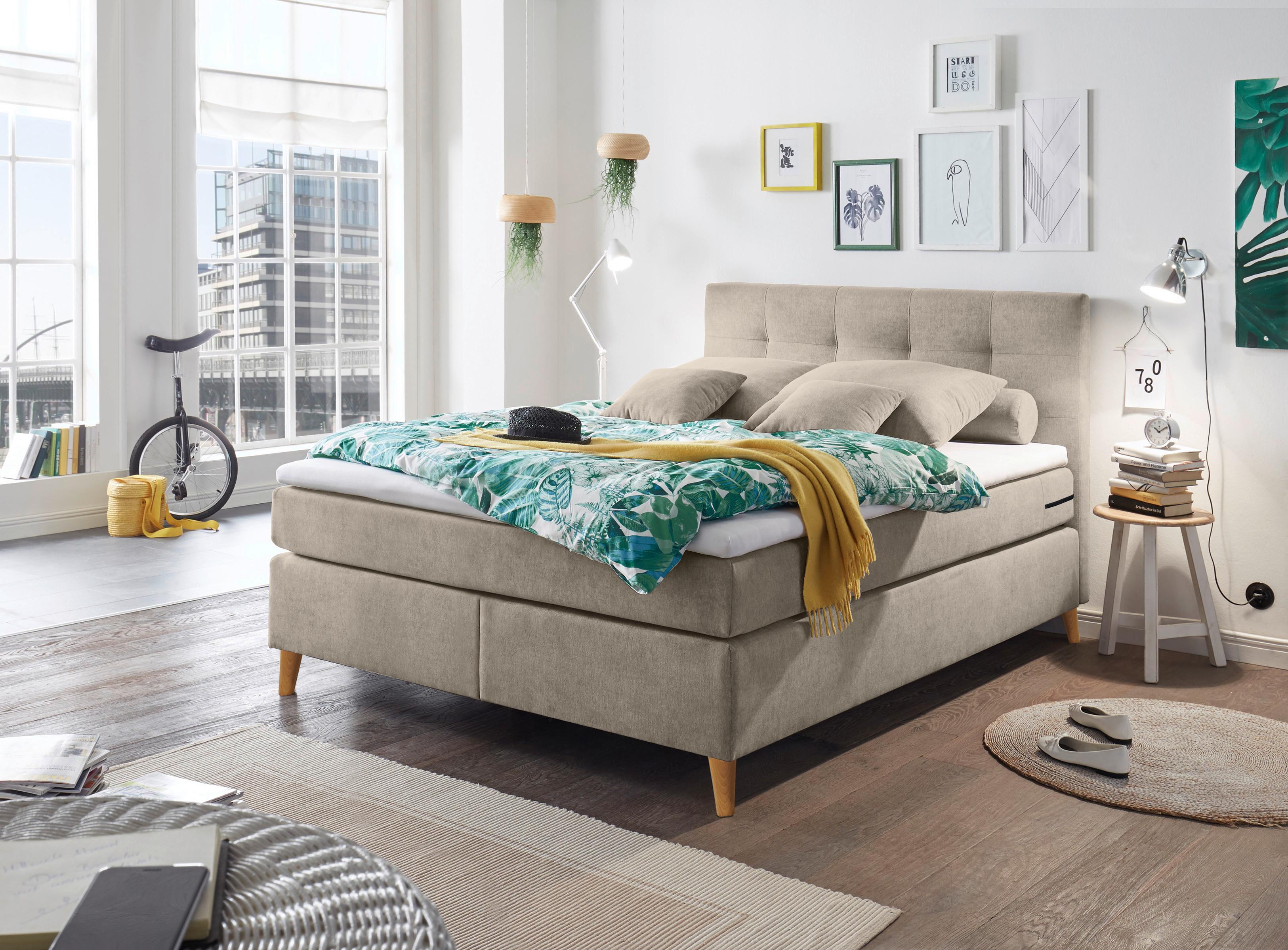 Boxspringbett Missouri 1 inkl. Topper ca. 140x200 cm Sandf. - Sandfarben/Kieferfarben, KONVENTIONELL, Holz/Holzwerkstoff (140/200cm) - MID.YOU