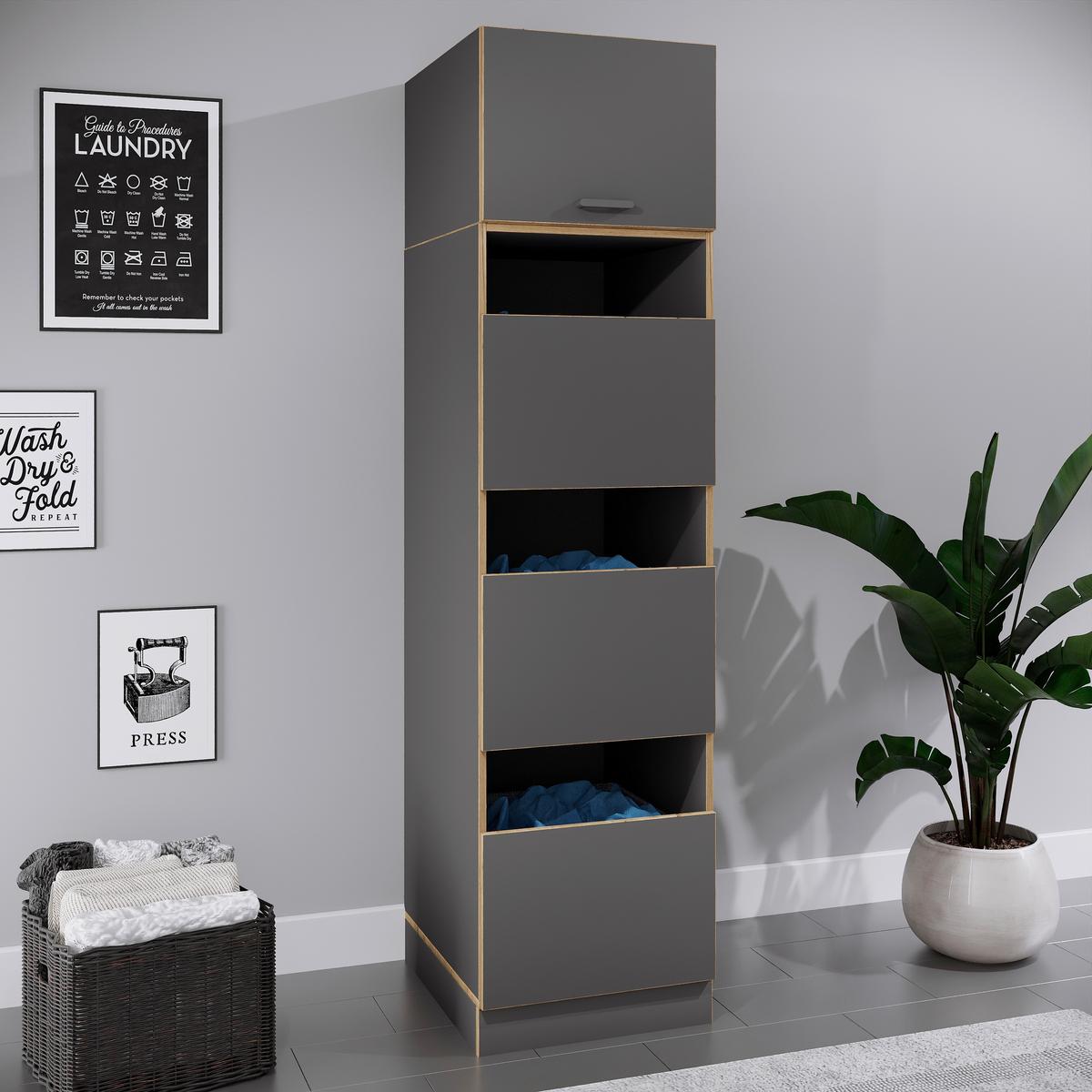 Wäscheschrank Rislo - Honigeiche/Anthrazit, Trend, Holzwerkstoff/Kunststoff (50/200/60cm) - MID.YOU