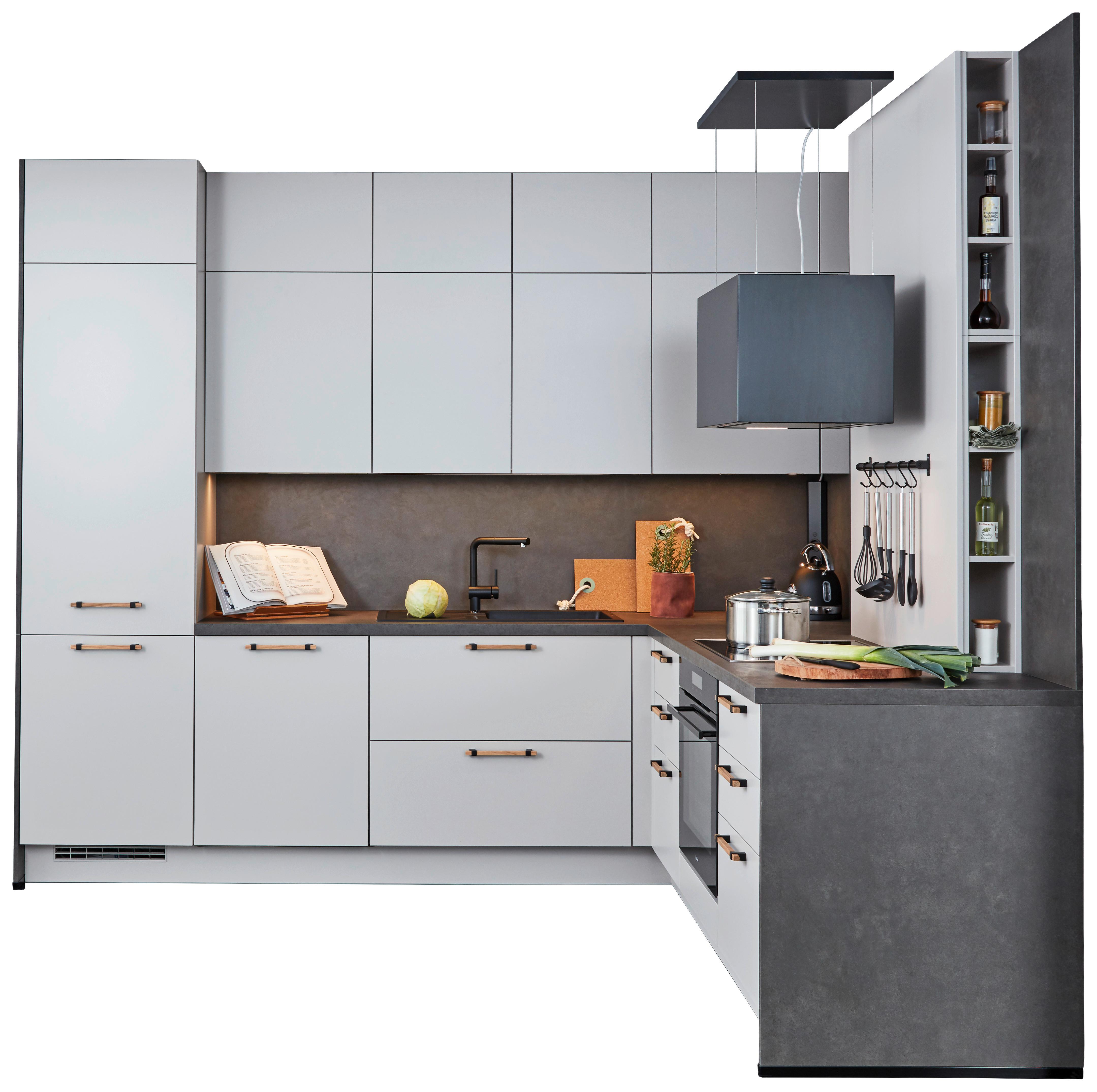 Eckküche in Sandfarben - Sandfarben/Dunkelgrau, KONVENTIONELL, Holzwerkstoff/Metall (295/227cm) - Nobilia