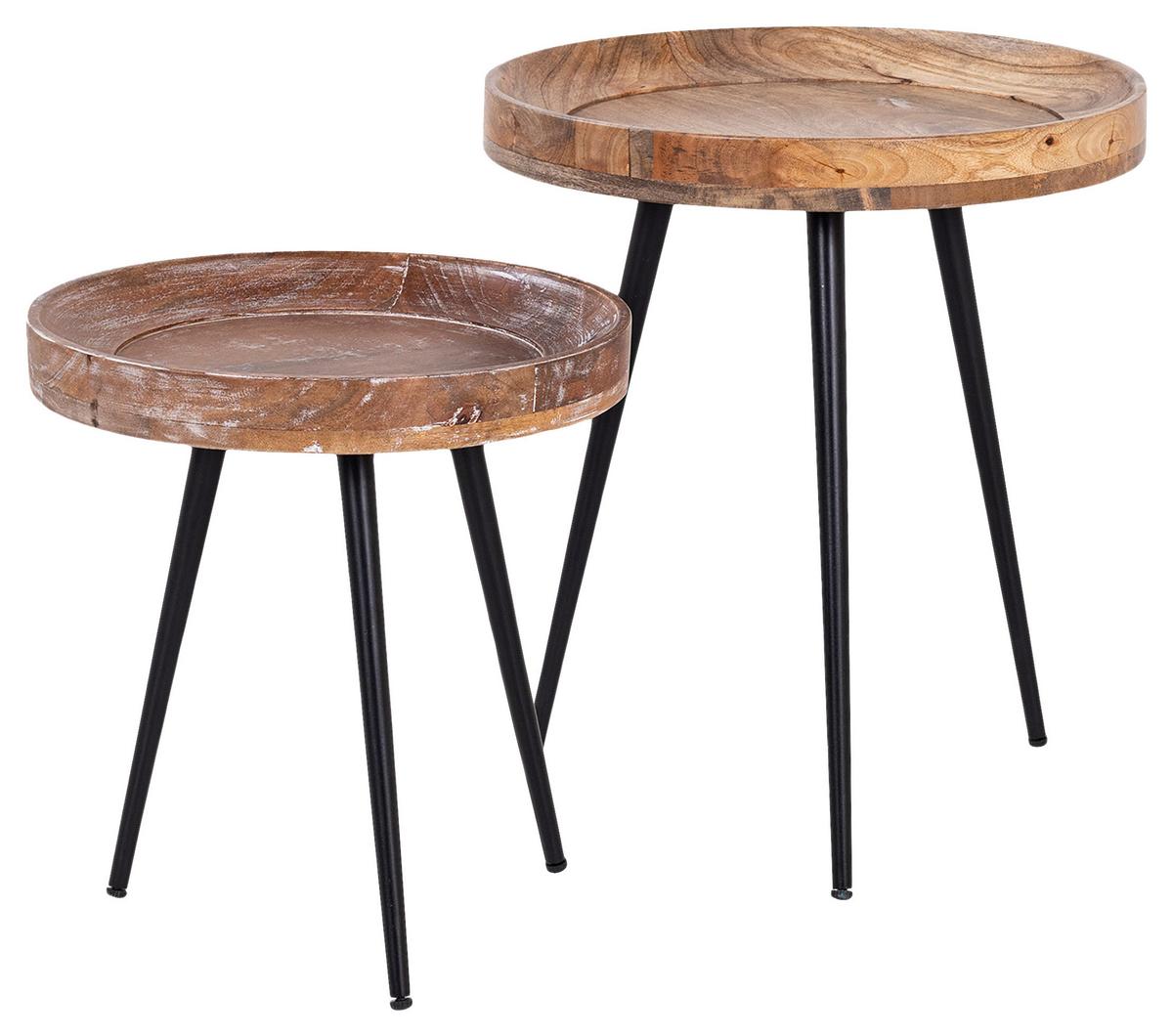 Beistelltisch Ava ca.45x50x45cm Mangoholz massiv - Schwarz/Naturfarben, MODERN, Holz/Metall (45/50/45cm) - MID.YOU