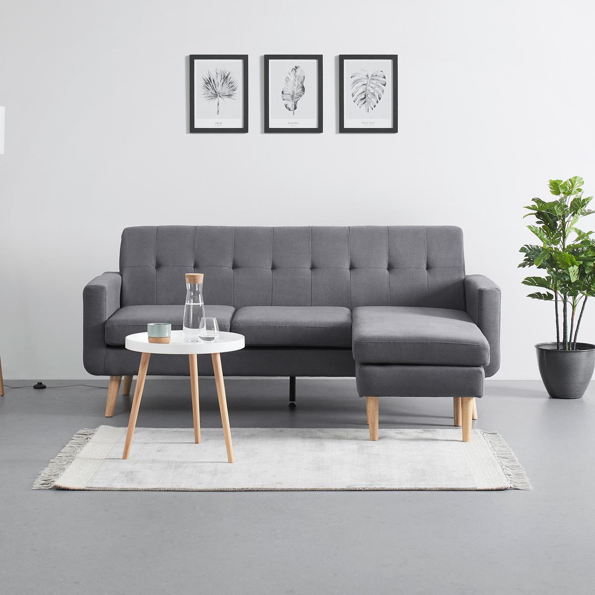 Ecksofa Dunkelgrau "Tamara" - Dunkelgrau/Naturfarben, Modern, Holz/Textil (196/82/143cm) - Bessagi Home