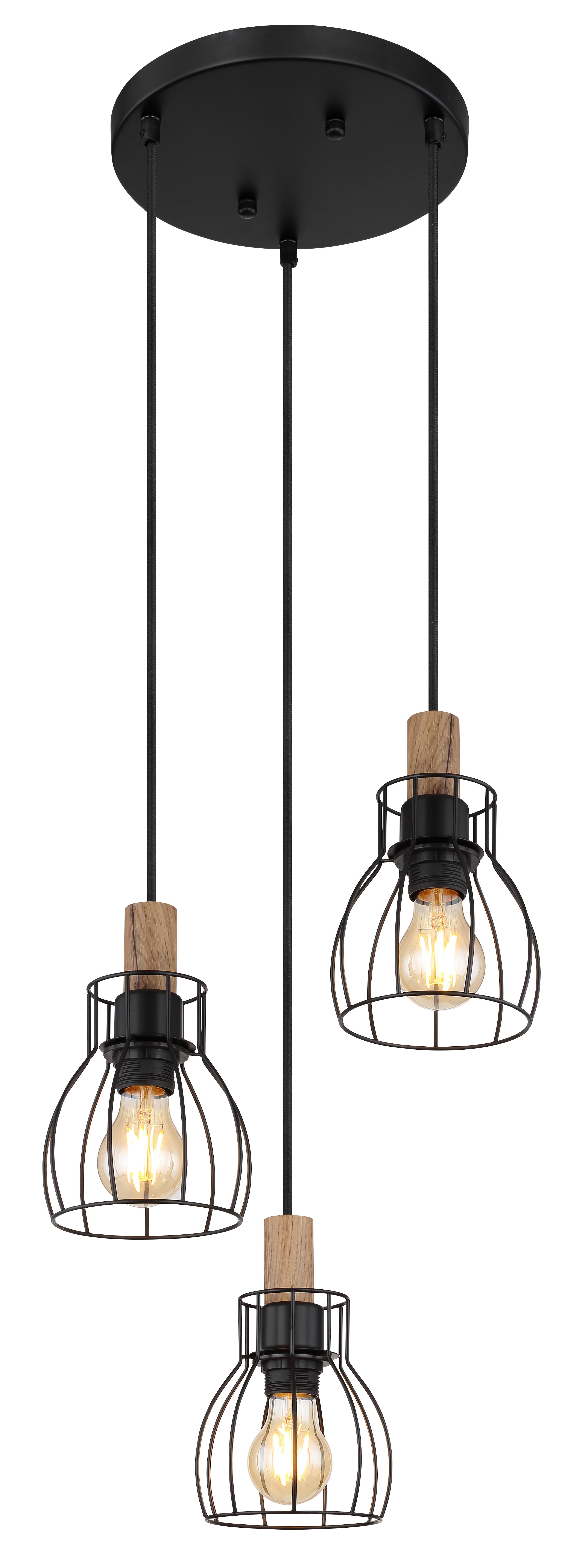 Hängeleuchte Mina max. 40 Watt - Dunkelbraun/Schwarz, KONVENTIONELL, Holz/Metall (35,5/120cm) - Globo