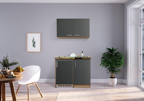 Miniküche Grau/Eiche Sonoma m. Geräten B: ca. 100cm - Edelstahlfarben/Grau, MODERN, Holzwerkstoff/Kunststoff (100cm) - Respekta