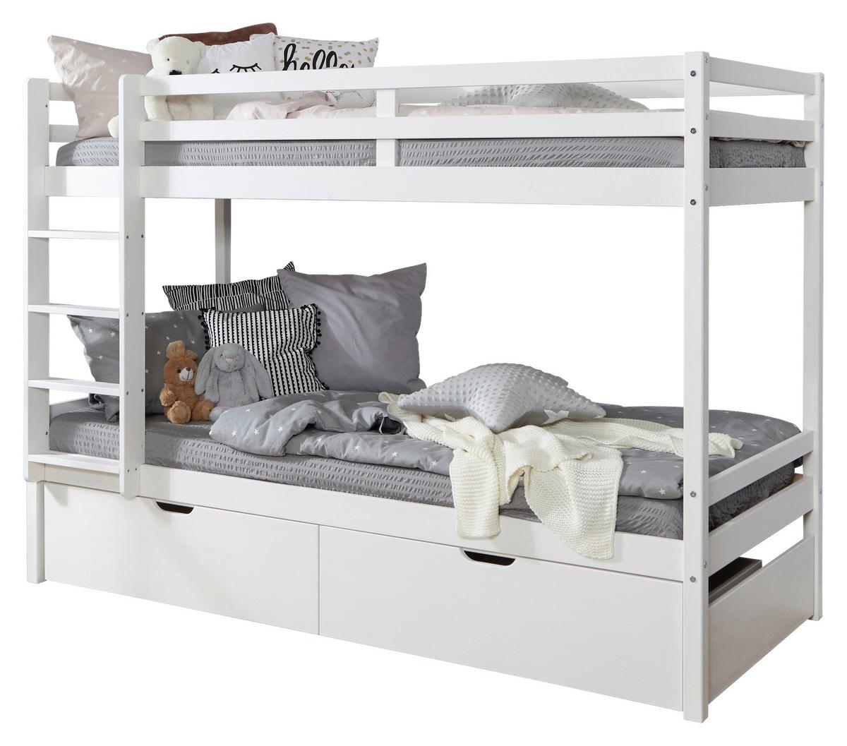 Etagenbett Finn mit 2 Schubkästen ca. 90x200 cm Weiß - Weiß, MODERN, Holz (90/200cm) - MID.YOU