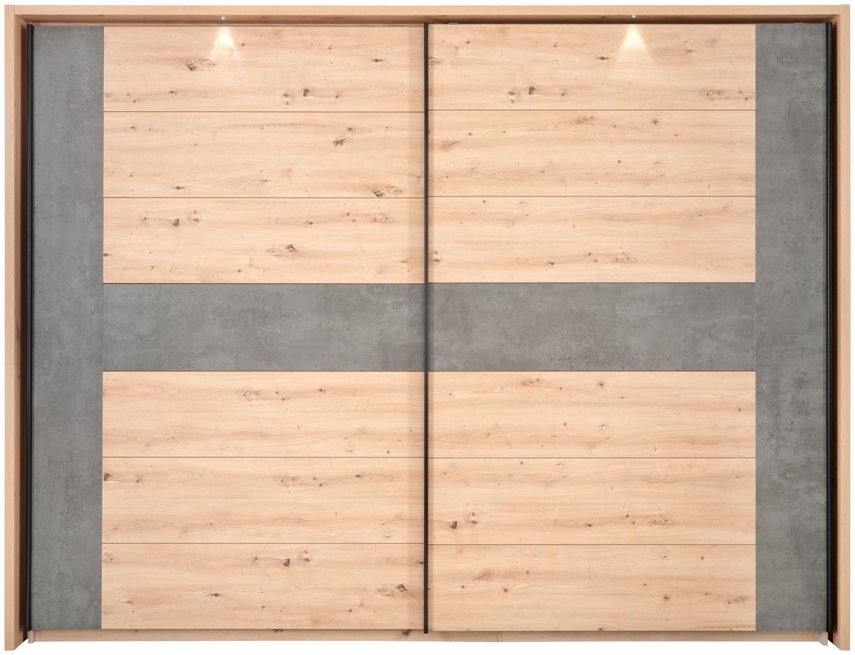 Schwebetürenschrank in Betonoptik/Artisan Eiche - Eichefarben/Dunkelgrau, Modern, Holzwerkstoff/Kunststoff (270/210/63cm) - Mömax