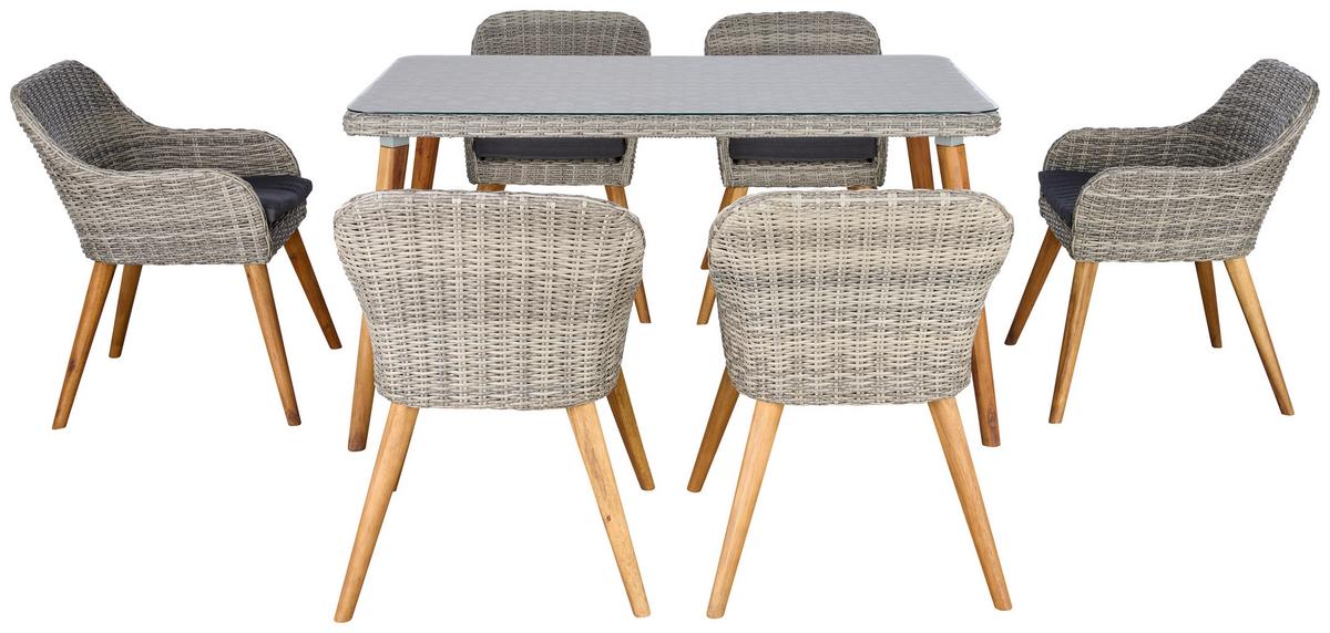 Vrtna Garnitura Oslo, Siva, Barva Akacije, 7-Delno - siva/barve akacije, Moderno, kovina/umetna masa - Beldano