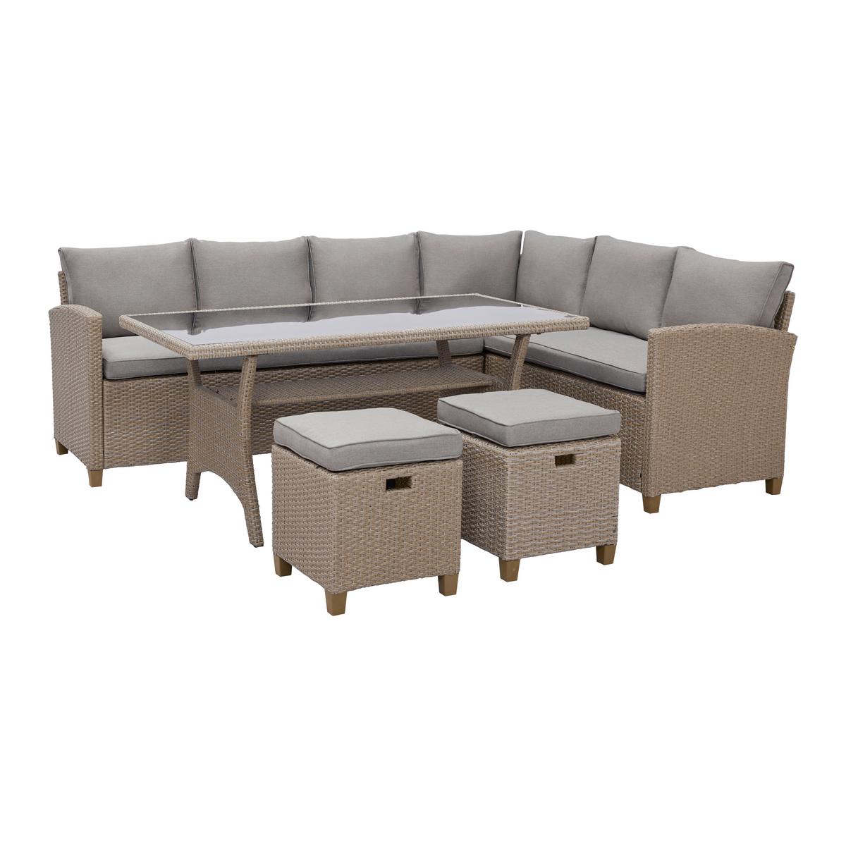 Loungegarnitur Liow 2 in Beige - Beige/Braun, Glas/Kunststoff (235/175cm) - Mömax