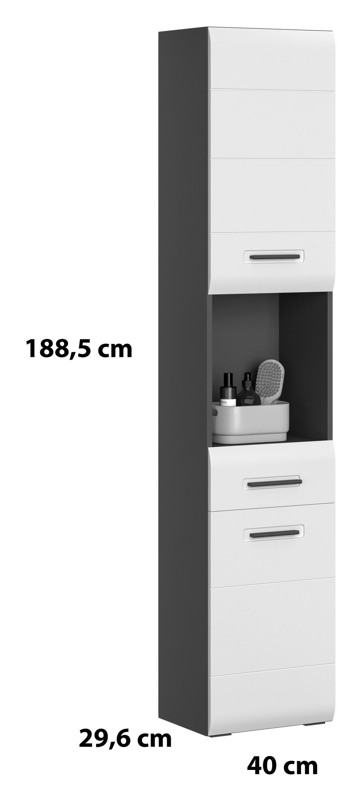 Visoki Ormar Pearl New - bela/antracit, Konvencionalno, pločasti materijal/plastika (40/188,5/29,6cm)