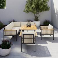 Jedilna Lounge Garnitura Cassandra, 5-Delni Set - svetlo rjava/barva tikovine, Moderno, kovina/tekstil - Bessagi Garden