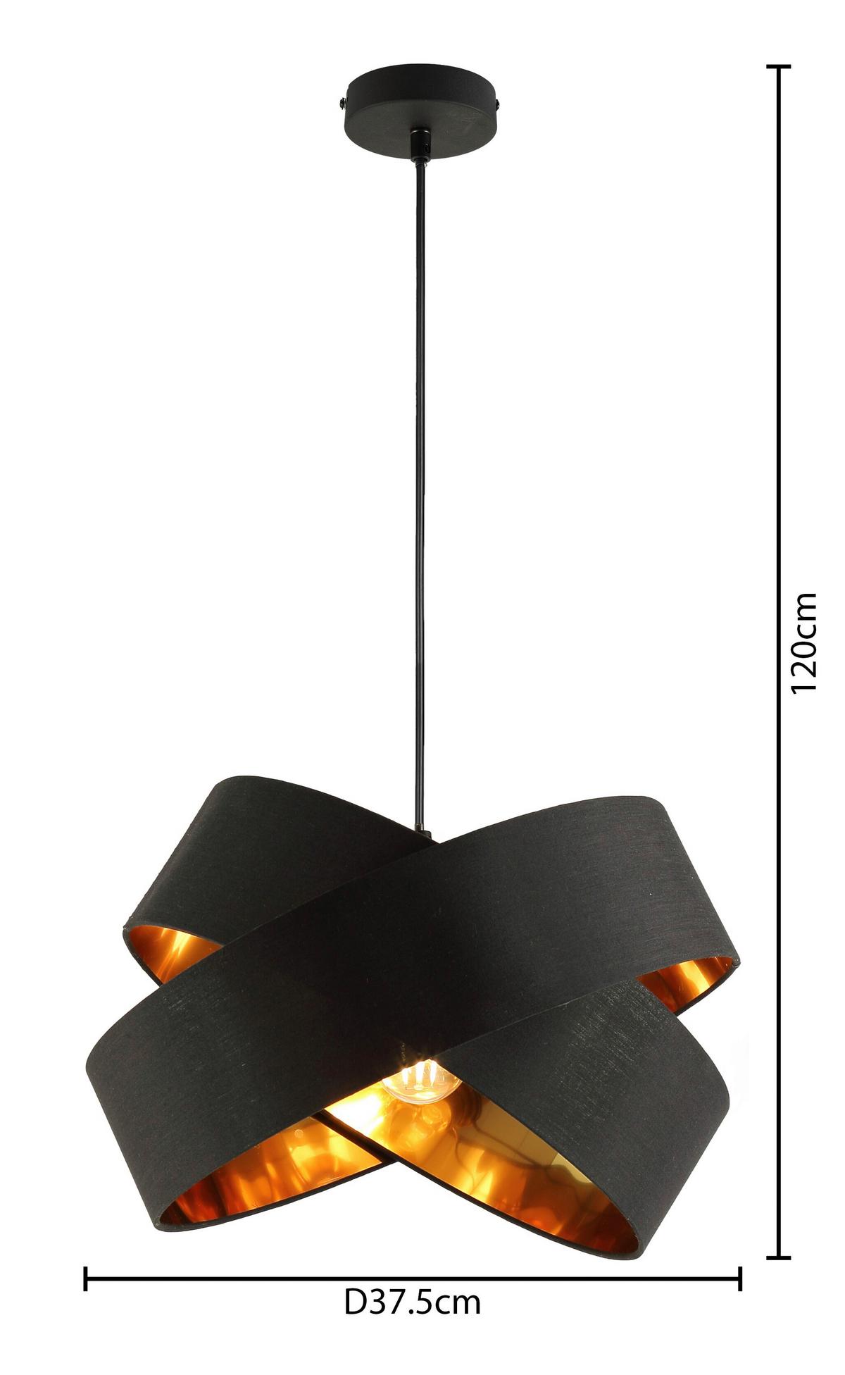 Hängeleuchte Goldi in Schwarz/Gold max. 25 Watt - Goldfarben/Schwarz, Modern, Textil/Metall (38/120cm) - Modern Living