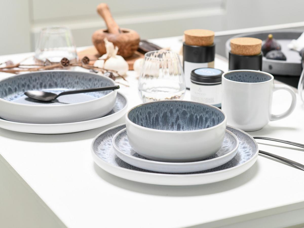 Serviciu de masă Nordic Fjord 16/1 - alb/gri satinat, Basics, ceramică - Creatable