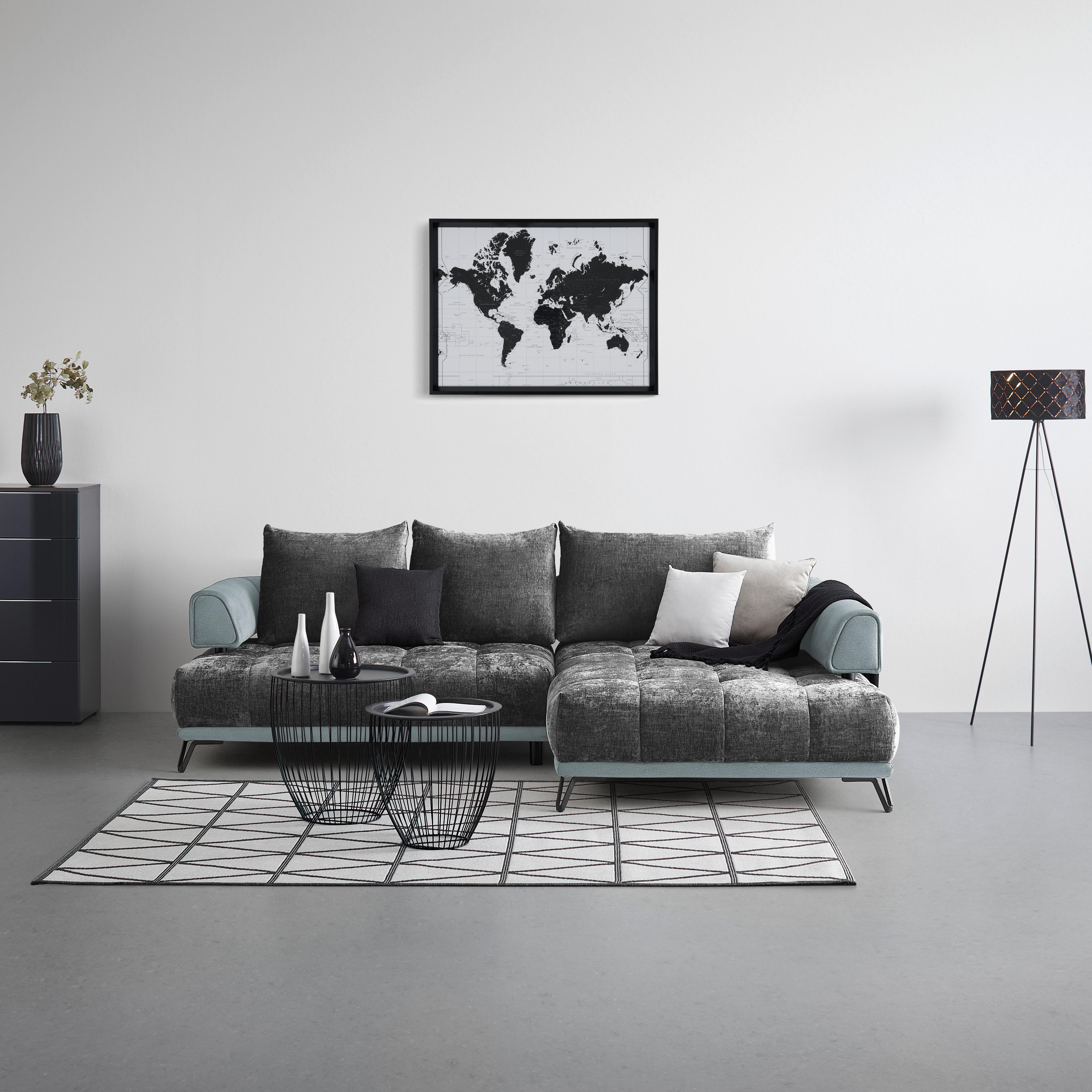 Ecksofa Morgan Silberfarben - Silberfarben/Schwarz, MODERN, Textil/Metall (262/67-87/184cm) - Mömax