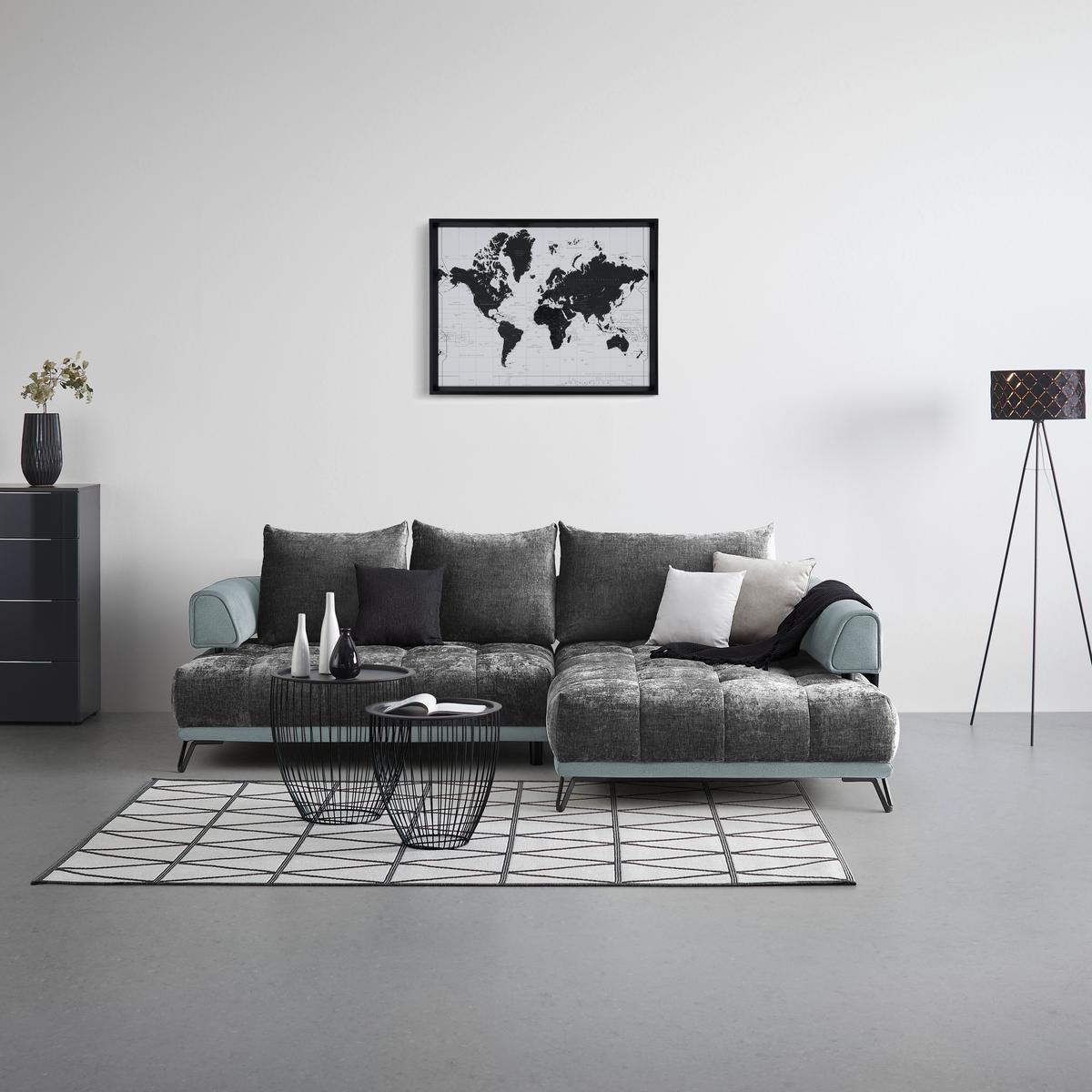 Ecksofa Morgan Silberfarben - Silberfarben/Schwarz, MODERN, Textil/Metall (262/67-87/184cm) - Mömax