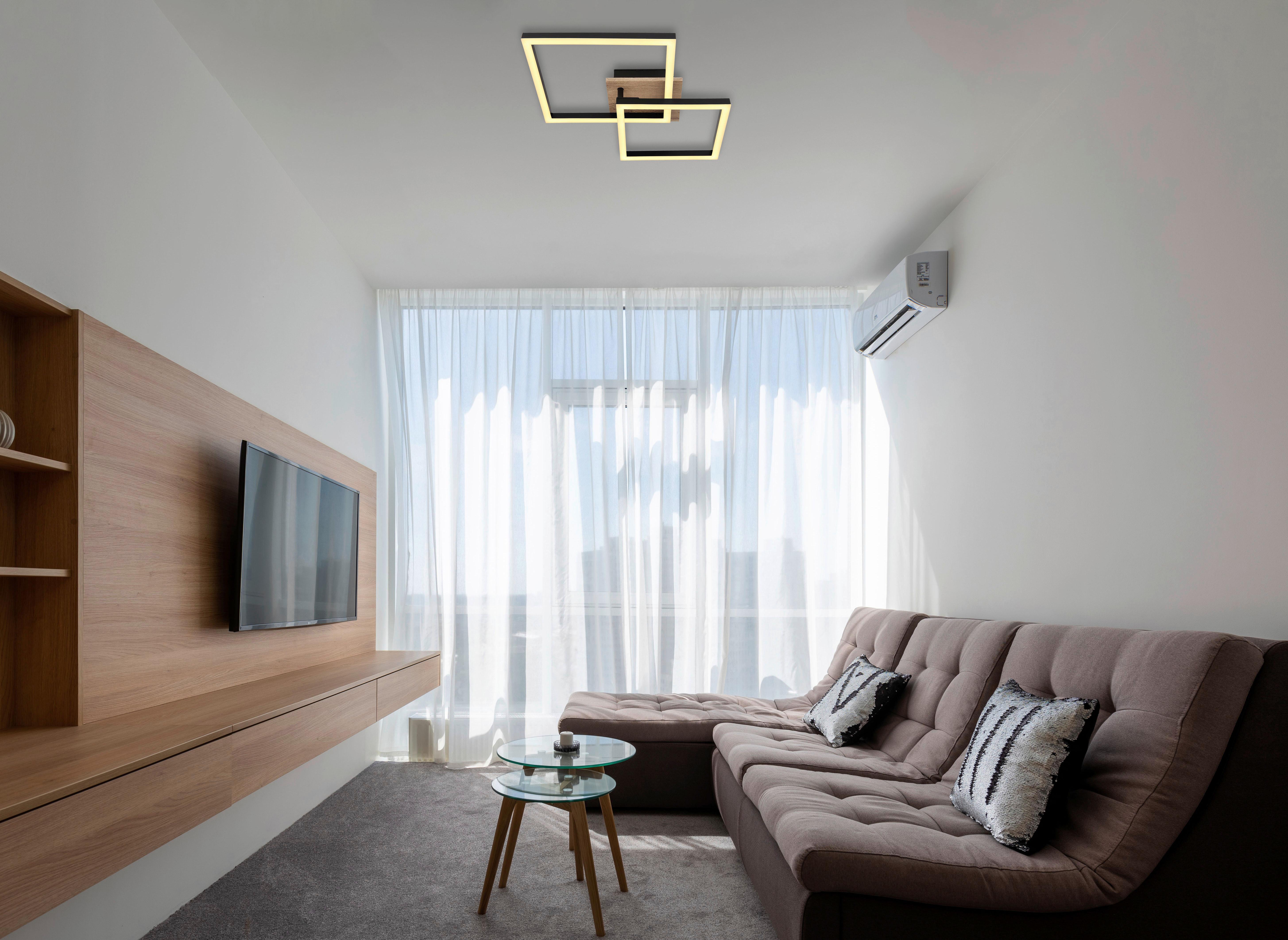 LED-DECKENLEUCHTE 67284-18 BOSSY - Weiss/Dunkelbraun, Natur, Holzwerkstoff/Kunststoff (53/38/9cm) - Globo