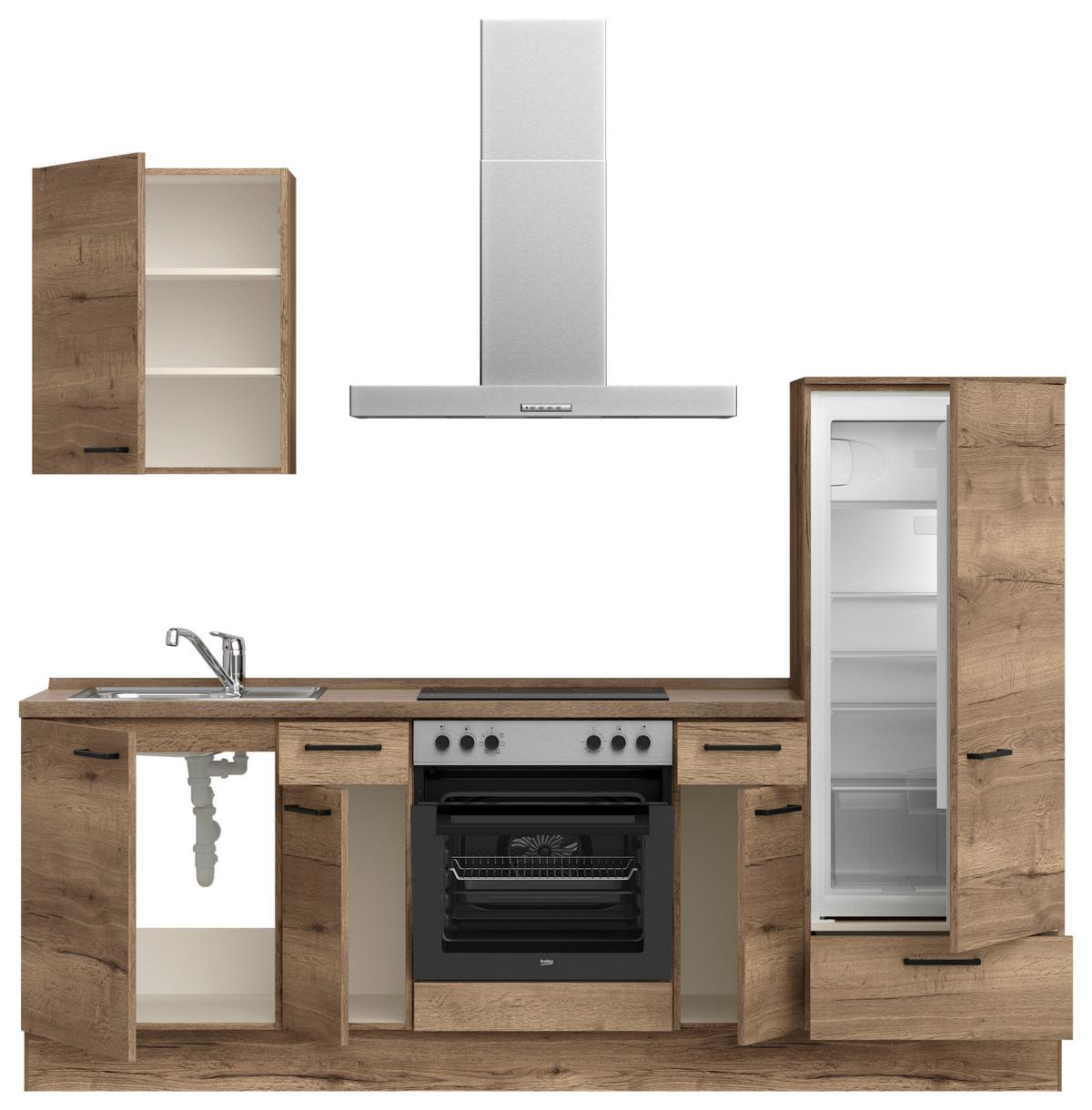 Küchenblock Structura Low m. Geräten Eiche dunkel - Eiche dunkel/Eichefarben, MODERN, Holzwerkstoff/Metall (240cm) - Nobilia