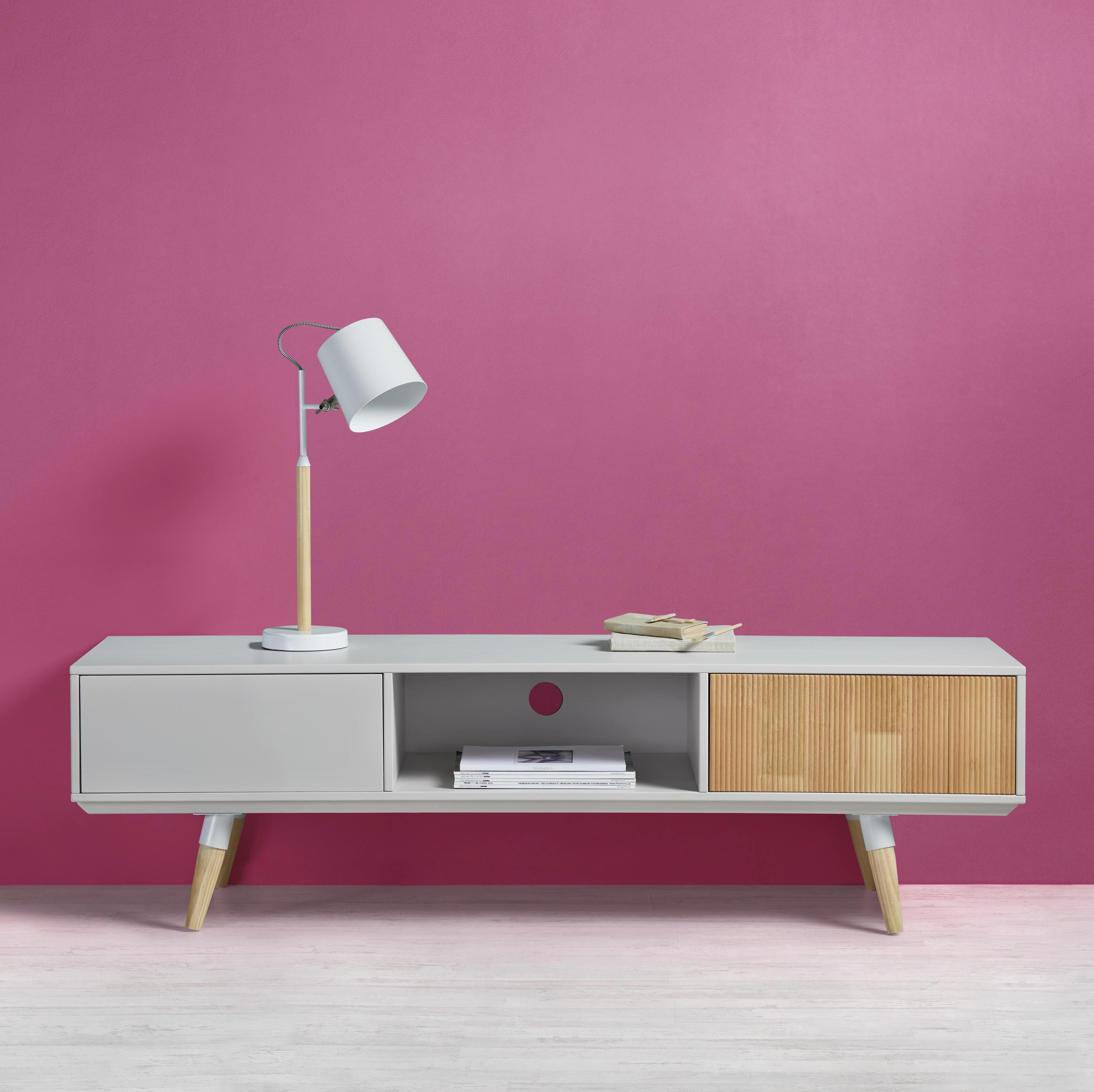 TV-Element in Kieferfarben/ Hellgrau 'Evlyn' - Hellgrau/Kieferfarben, MODERN, Holz/Metall (160/45/43cm) - Bessagi Home