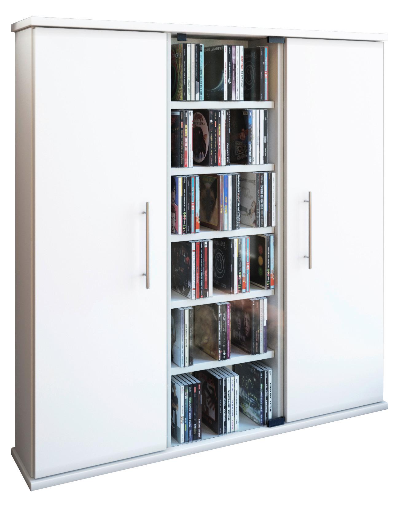 CD-Regal Santo in Weiß, B: 86 cm - Weiß, KONVENTIONELL, Glas/Holzwerkstoff (86/91,5/18cm) - MID.YOU