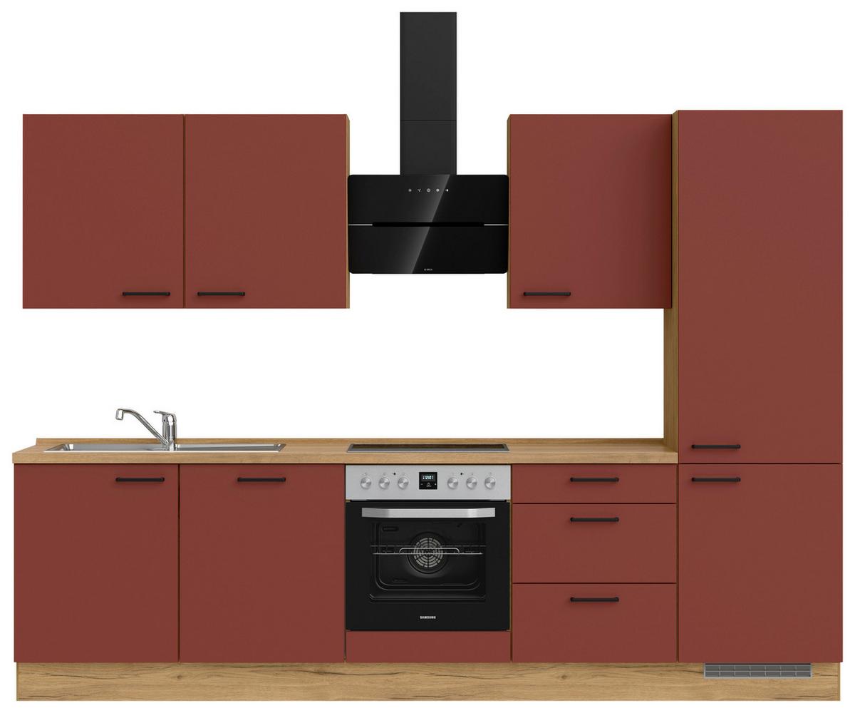 Küchenblock Easytouch High m. Geräten Dunkelrot - Eichefarben/Schwarz, MODERN, Holzwerkstoff/Metall (300cm) - Nobilia