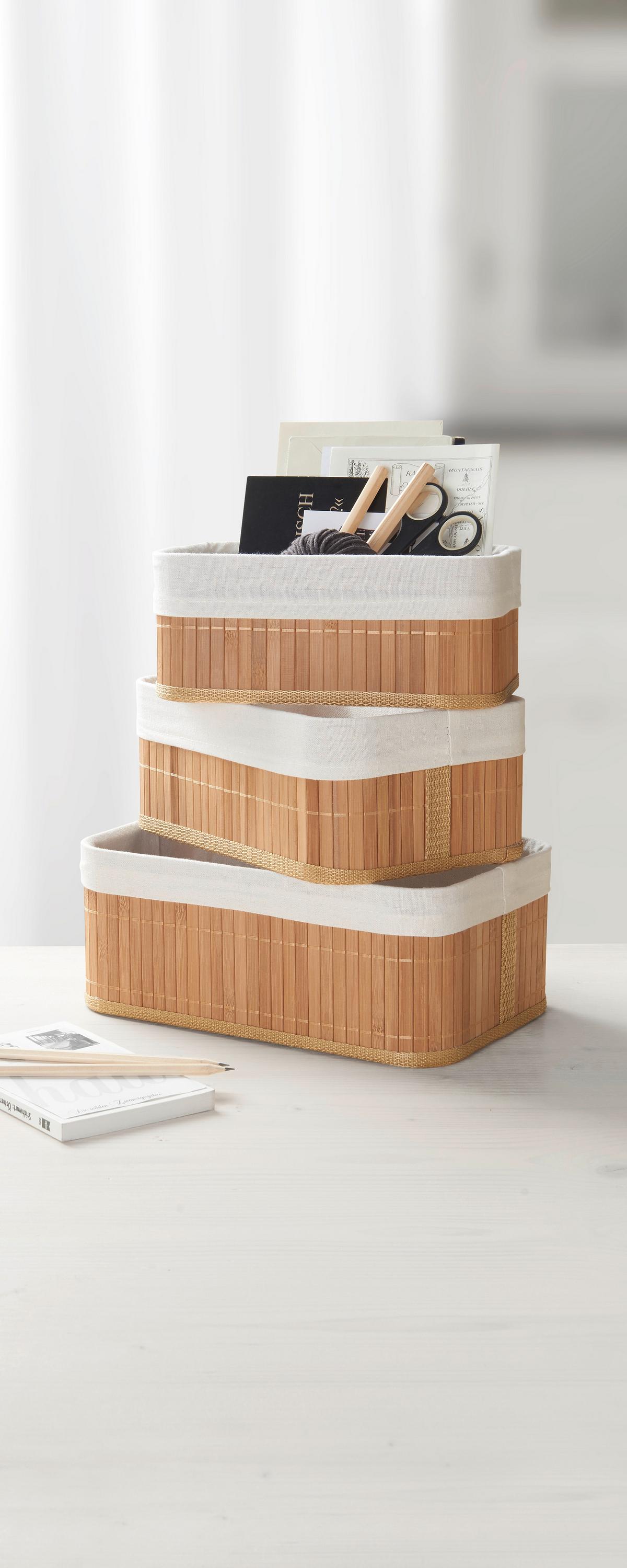 Korbset Bamboo in Beige, 3 Stück - Beige, Naturmaterialien/Holzwerkstoff - Zandiara
