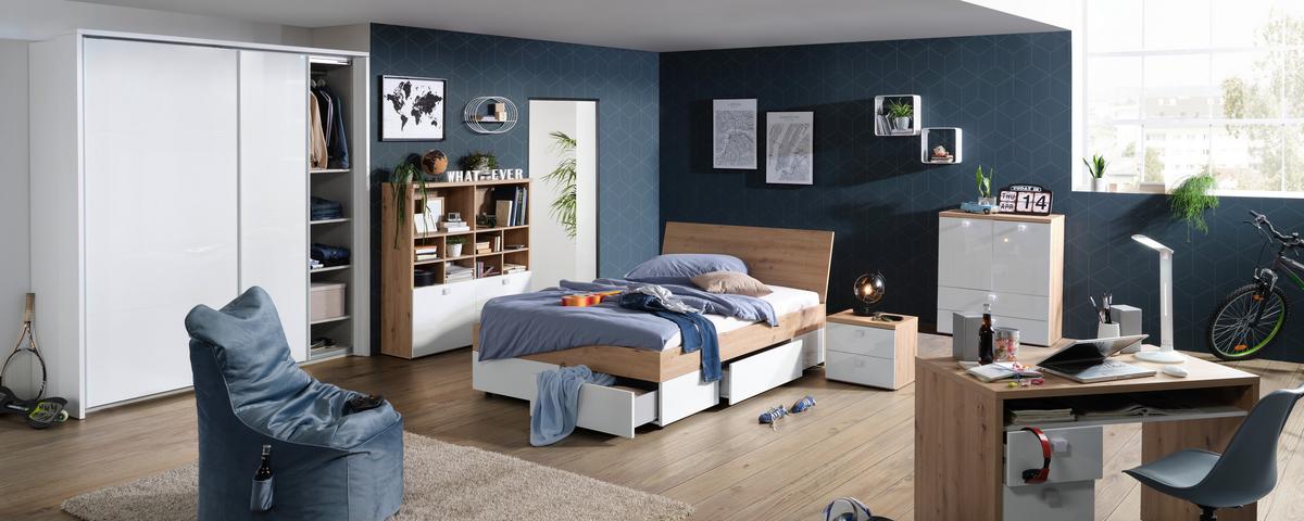 Komoda Lago - bijela/boje hrasta, Moderno, drvni materijal (90/100/45cm) - Premium Living