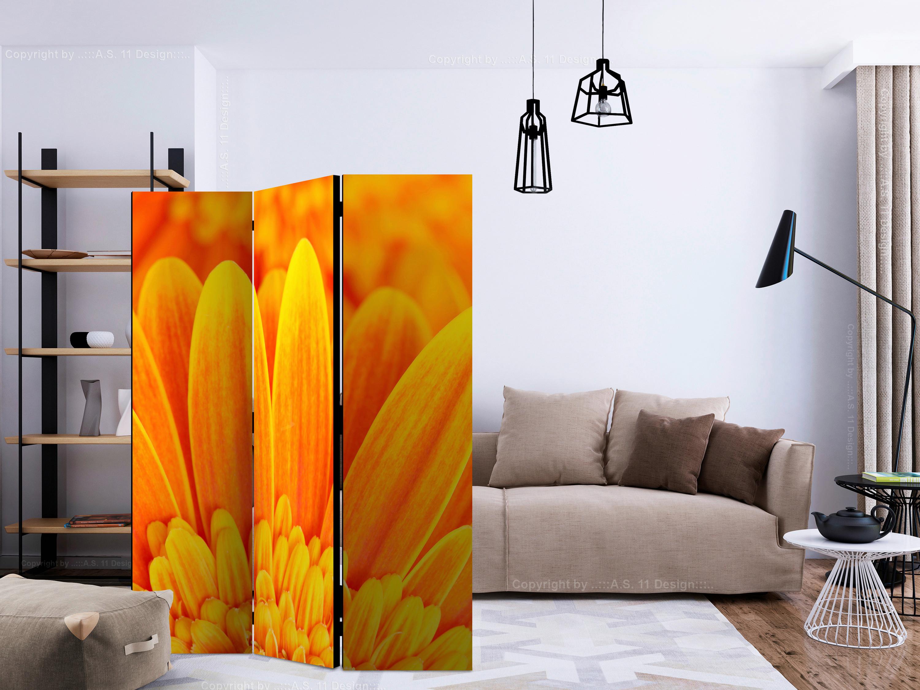 Paravan Yellow Garbera Daisies, 3-Delni, Dvostranski - rumena/oranžna, Basics, tekstil/les (135/172/3cm) - artgeist