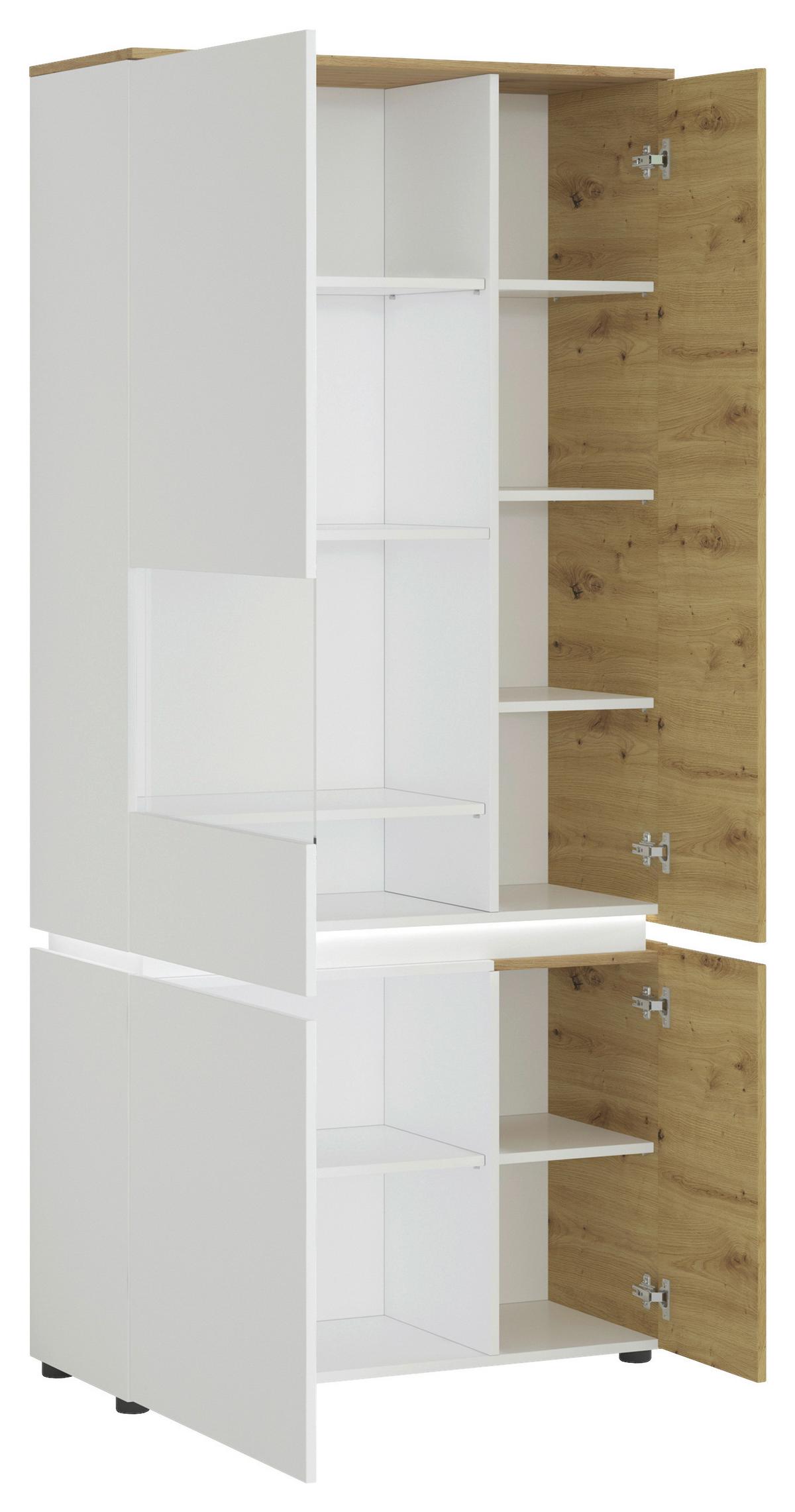 Vitrină LUCI - alb/culoare lemn stejar, Trend, sticlă/material pe bază de lemn (90,4/199/40cm) - Modern Living