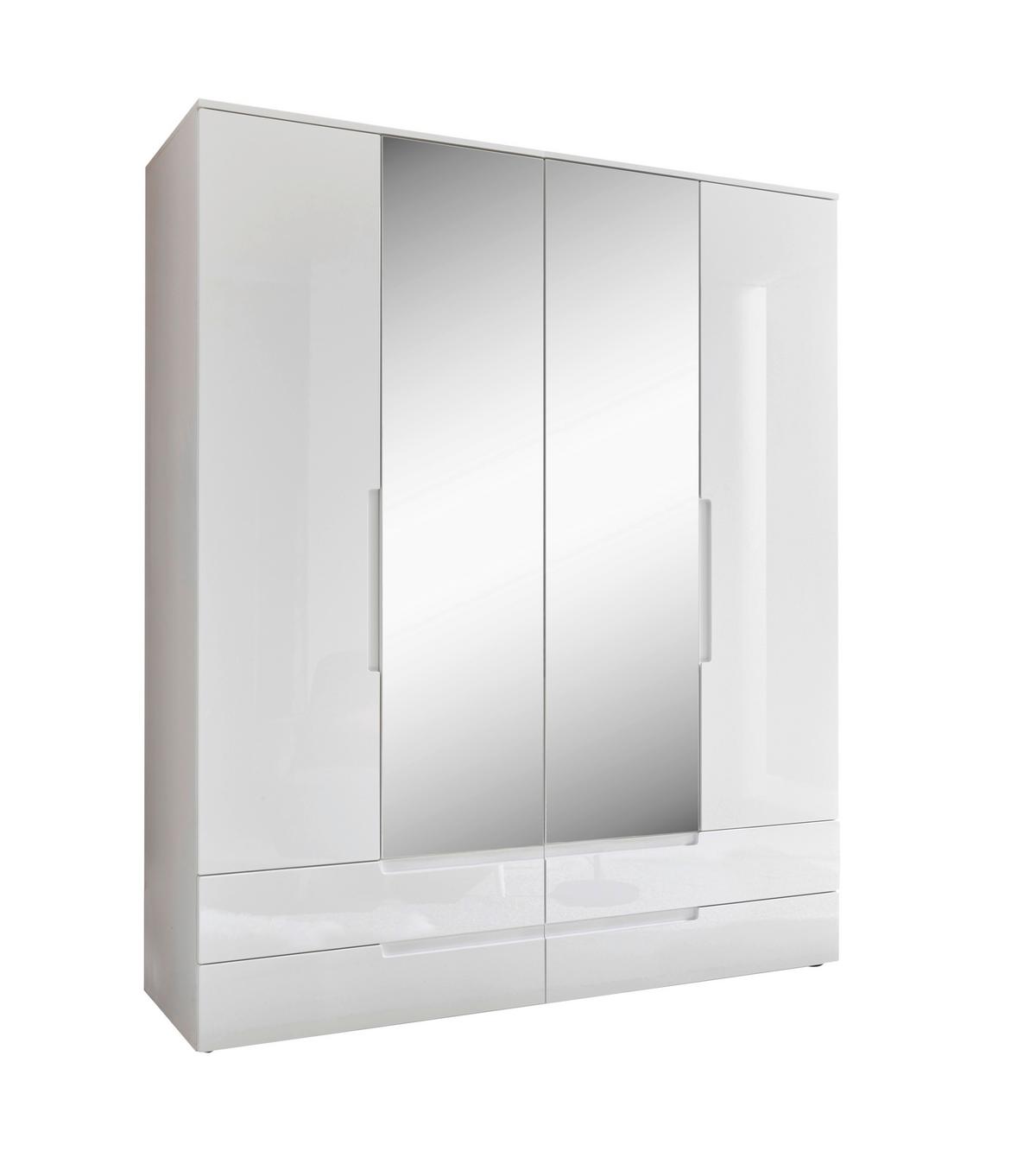 Dulap cu uși rotative Fun - alb/alb lucios intens, Konventionell, sticlă/material pe bază de lemn (160/208/57cm) - Based