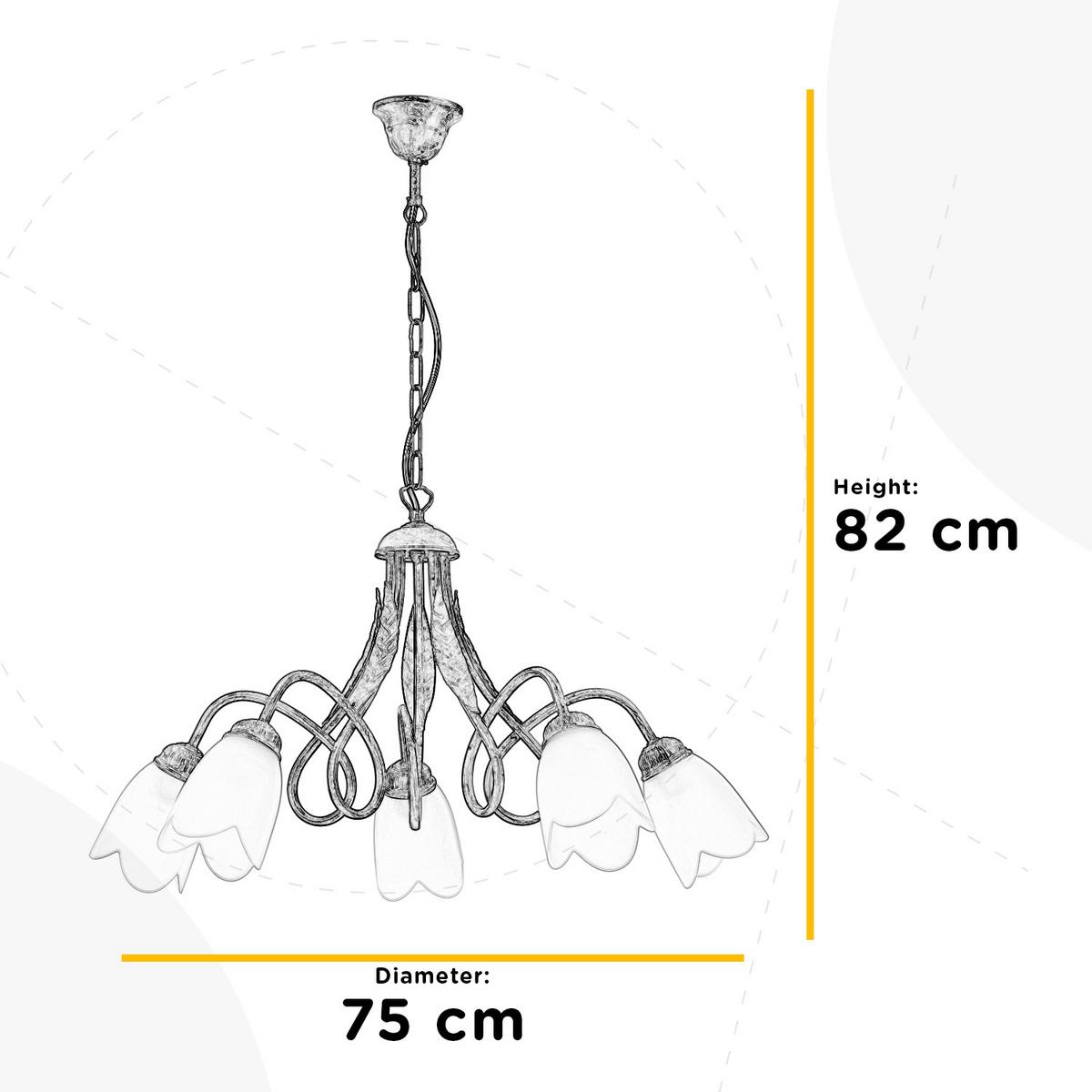 Kronleuchter Doppio Giro Weiß max. 6 Watt - Weiß, KONVENTIONELL, Glas/Metall (75/82cm)