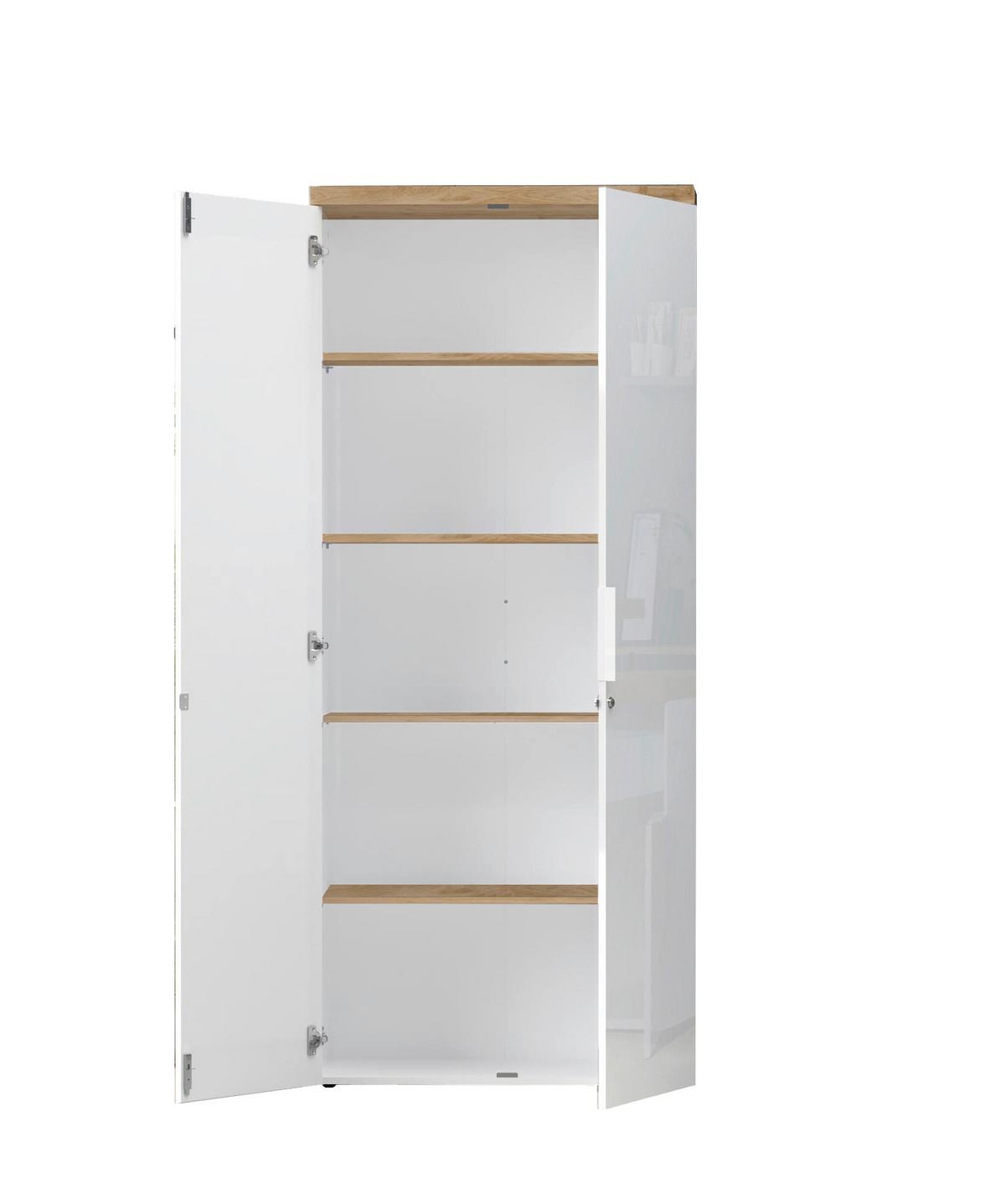 Schrank Easy Office Eichefarben/Weiß Hochglanz - Weiß Hochglanz/Eichefarben, MODERN, Holzwerkstoff/Metall (81/193/34cm) - Based