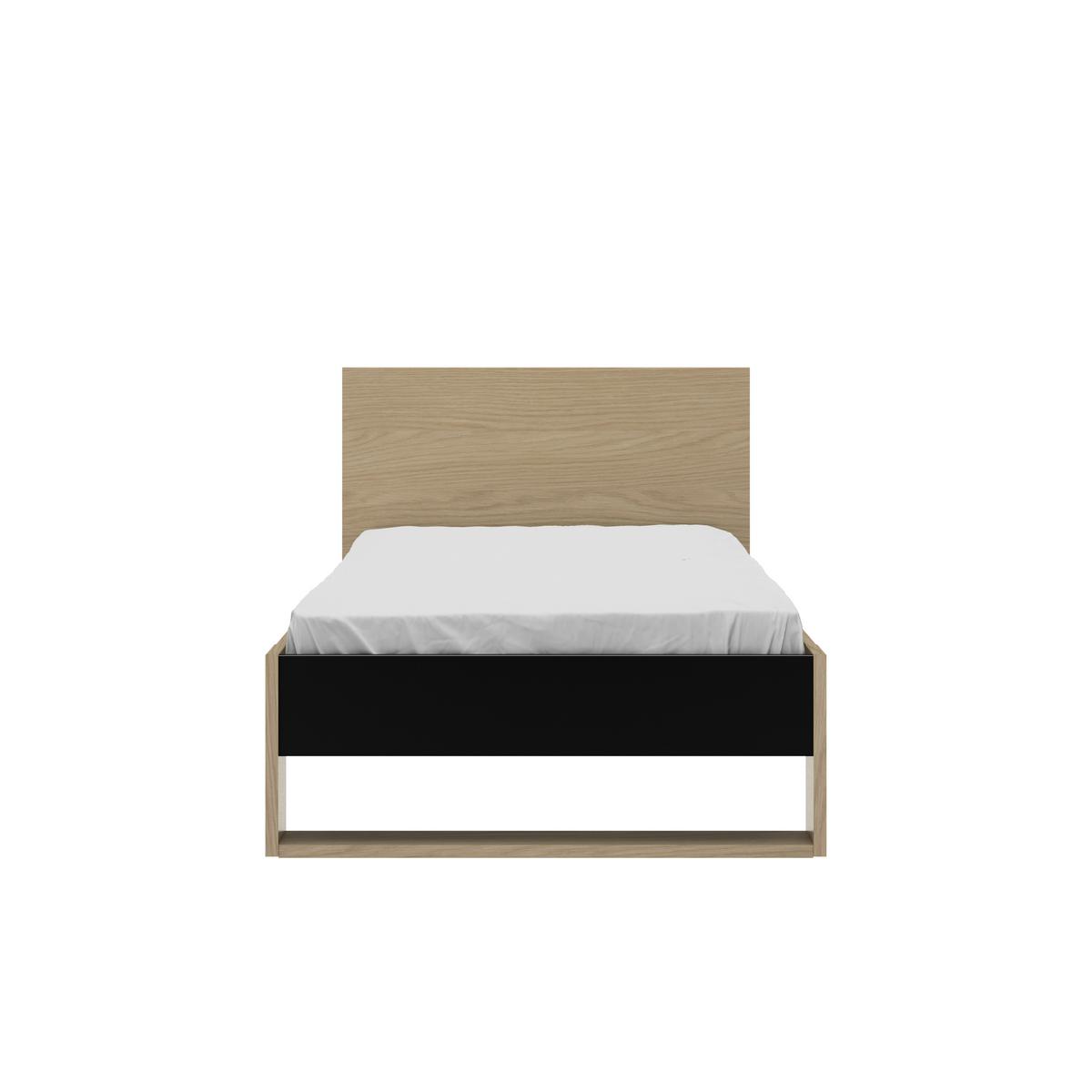 Postelja Nael, Barva Hrasta, Črna, 90x200 - črna/barve hrasta, Basics, leseni material (90/200cm)