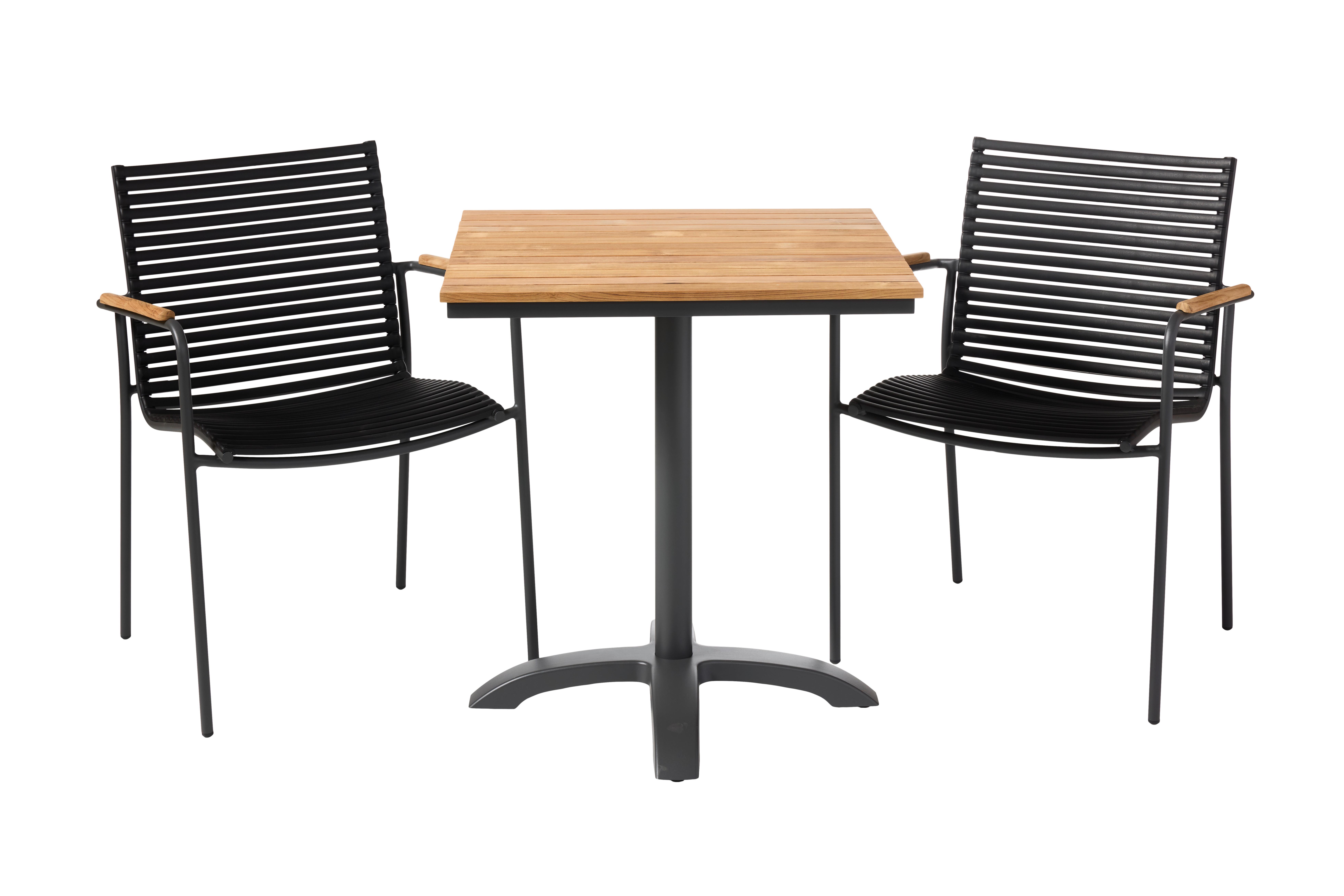 Balkon-Set Mood Cafe Anthrazit/Teak 3er-Set - Anthrazit/Schwarz, Natur, Holz/Kunststoff (105/74/70cm) - Gardenson