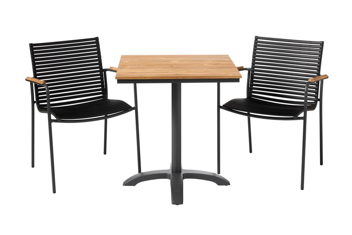 Balkon-Set Mood Cafe Anthrazit/Teak 3er-Set - Anthrazit/Schwarz, Natur, Holz/Kunststoff (105/74/70cm) - Gardenson