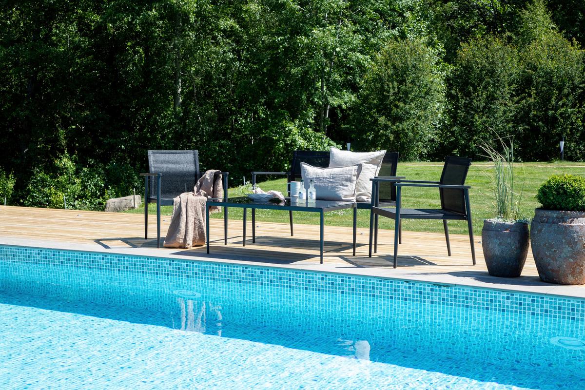 GARTENGARNITUR BREAK - Schwarz, KONVENTIONELL, Glas/Textil - Gardenson