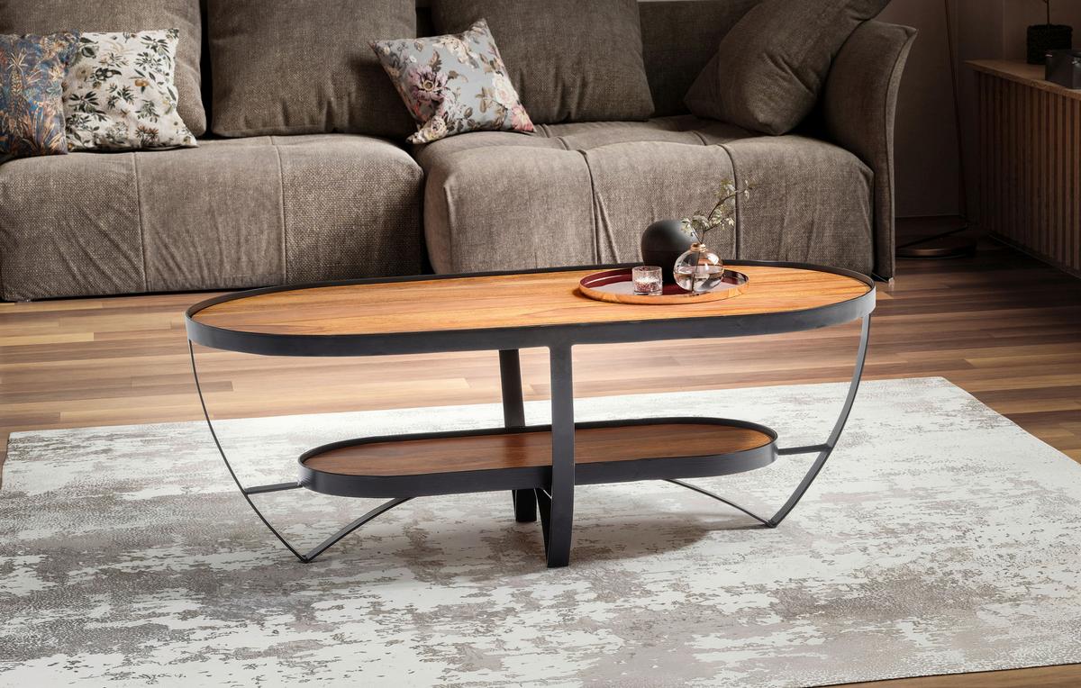 COUCHTISCH WL6.839 - Sheeshamfarben/Schwarz, Design, Holz/Metall (100/50/37,5cm) - MID.YOU