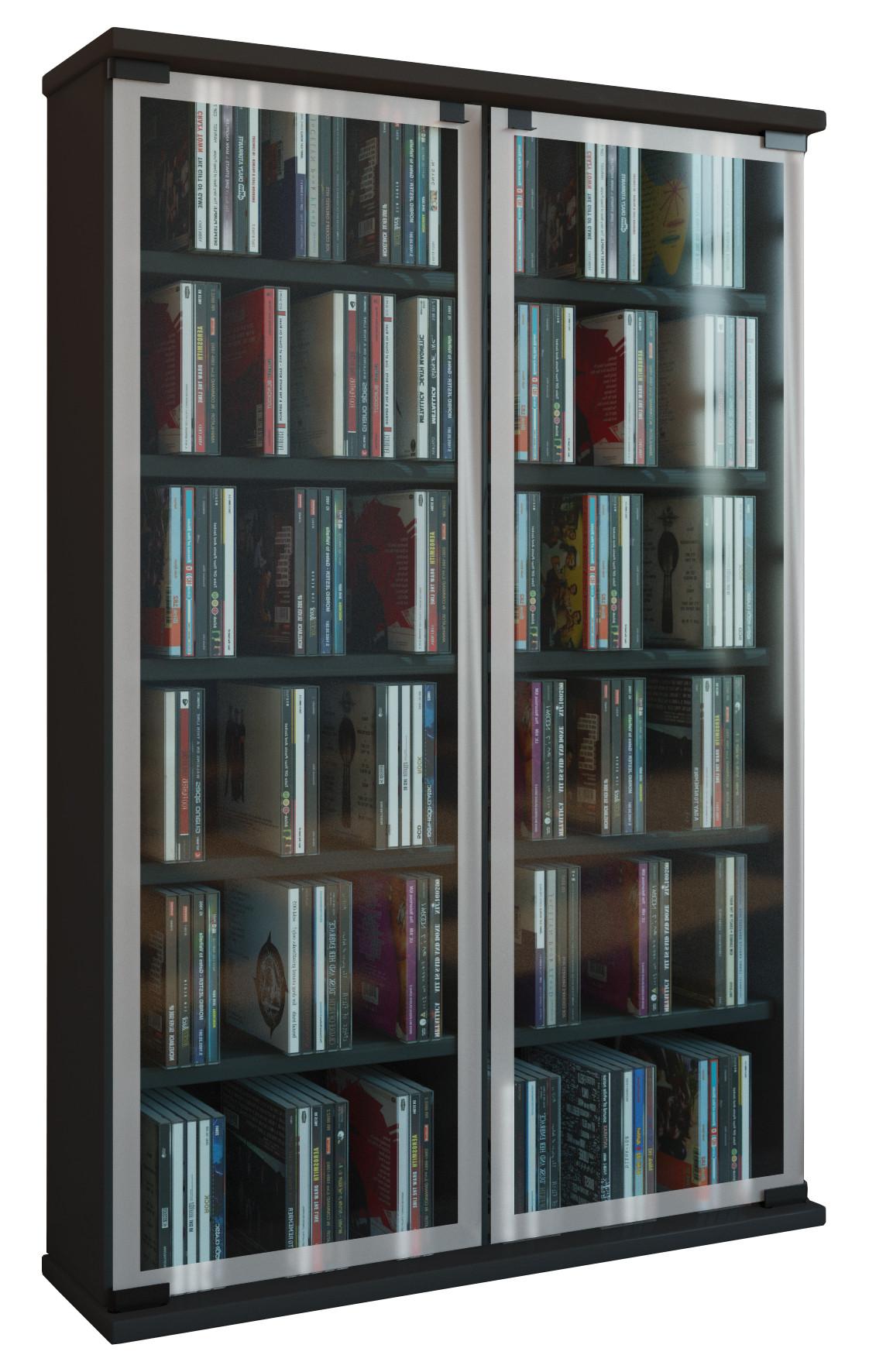 CD-Regal Galerie in Schwarz, B: 60 cm - Schwarz, KONVENTIONELL, Glas/Holzwerkstoff (60/92/18cm) - MID.YOU