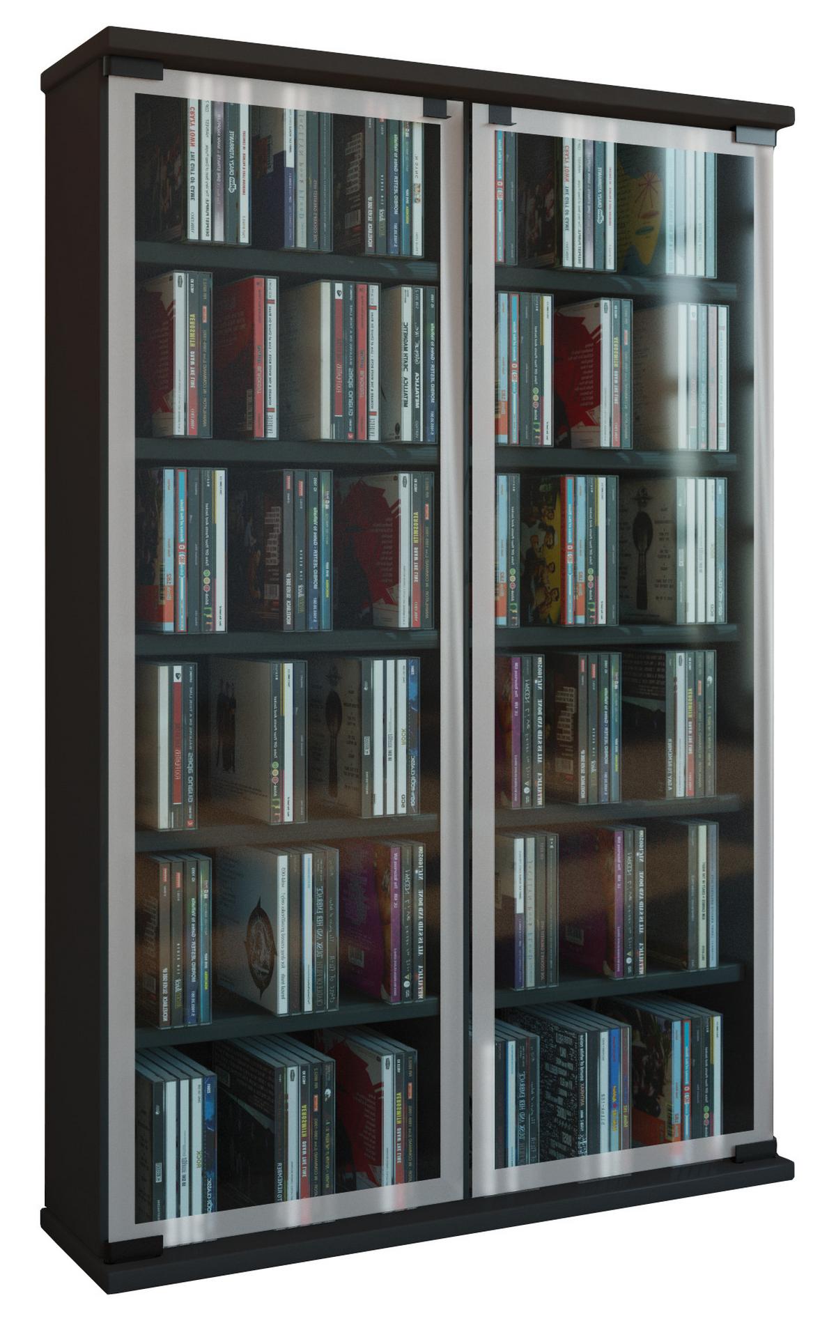 CD-Regal Galerie in Schwarz, B: 60 cm - Schwarz, KONVENTIONELL, Glas/Holzwerkstoff (60/92/18cm) - MID.YOU