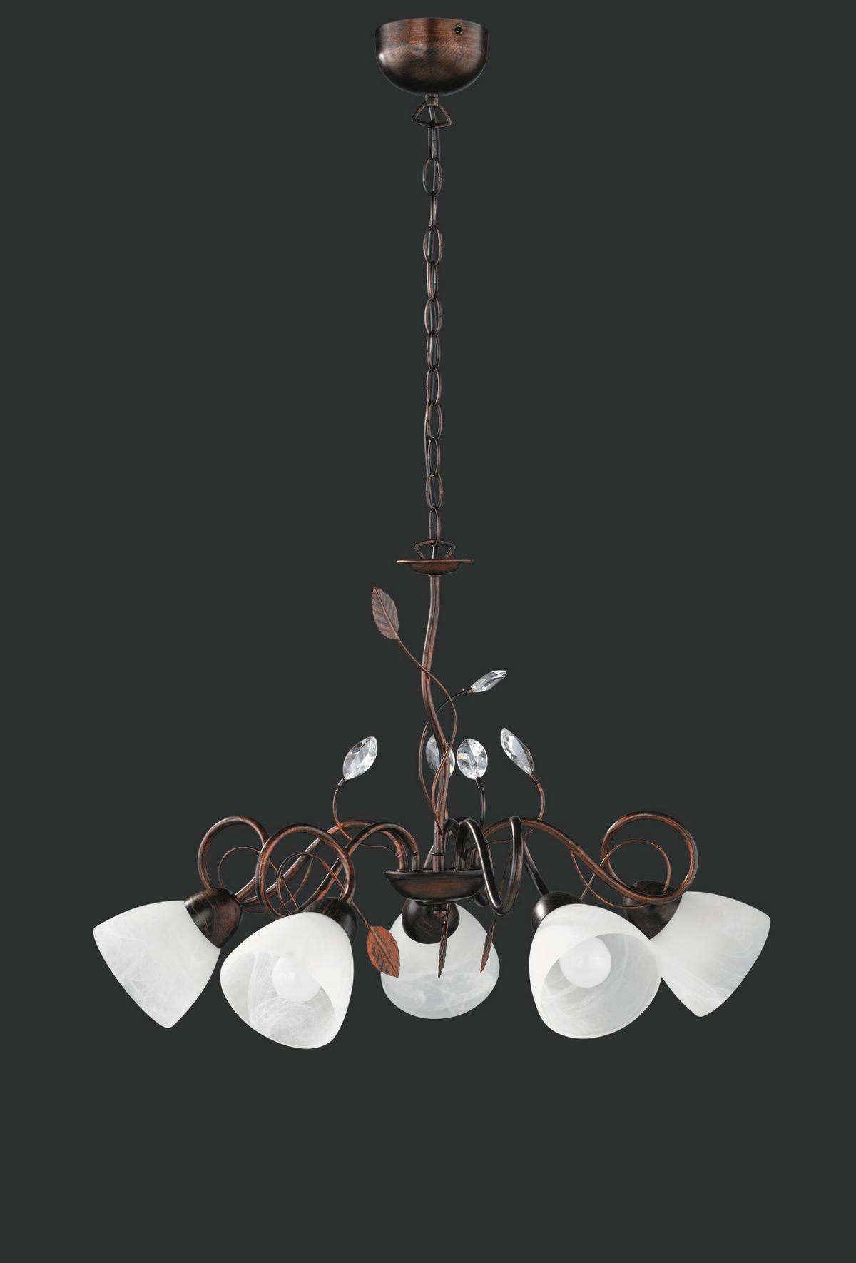 Kronleuchter Traditio in Braun/Weiß max. 40 Watt - Rostfarben/Braun, KONVENTIONELL, Glas/Metall (70/150cm) - Trio Leuchten