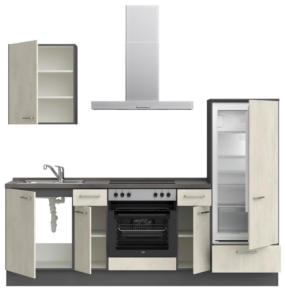 Küchenblock Riva Low m. Geräten Weiß - Schieferfarben/Edelstahlfarben, MODERN, Holzwerkstoff/Metall (240cm) - Nobilia